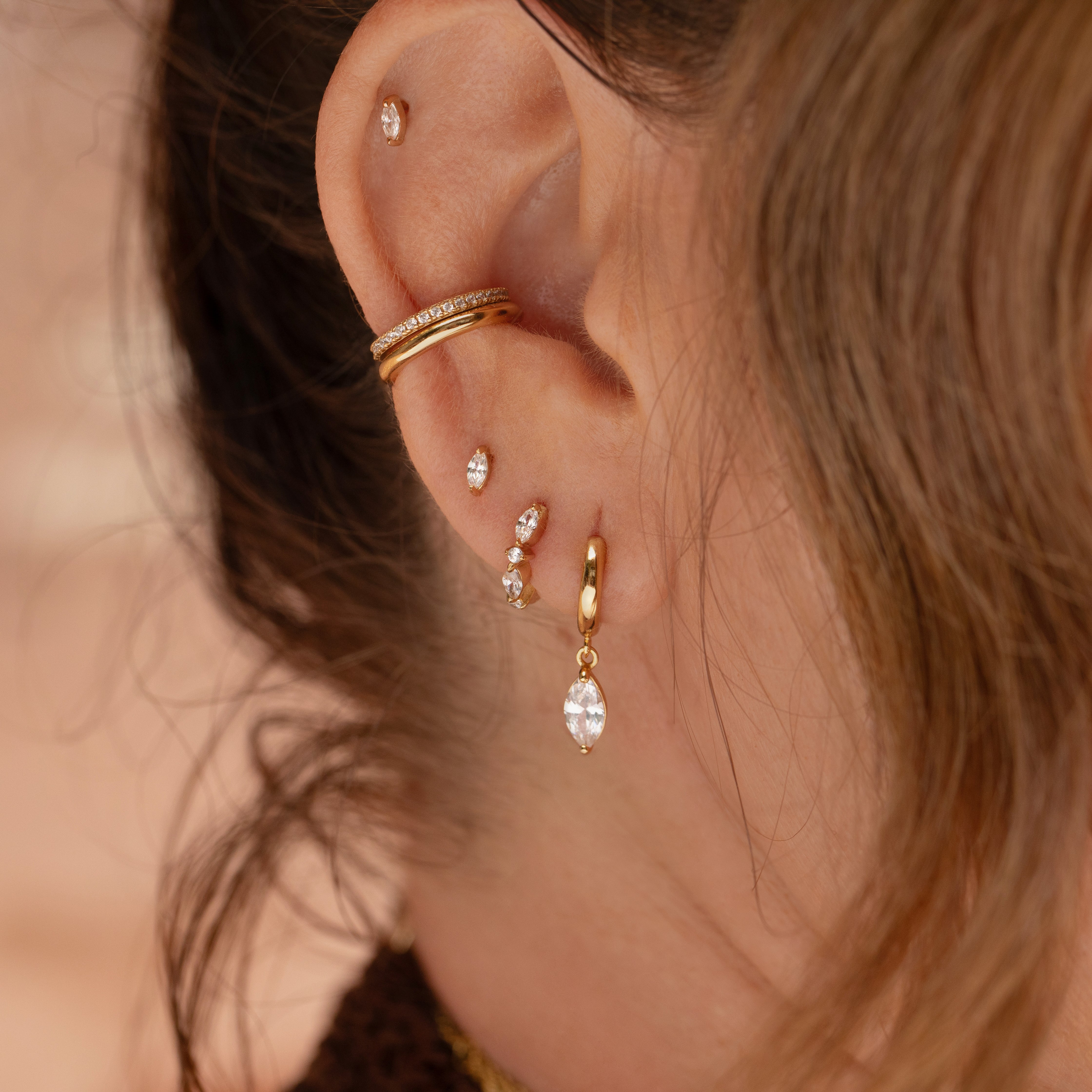 Crystal Marquise Studs Gold