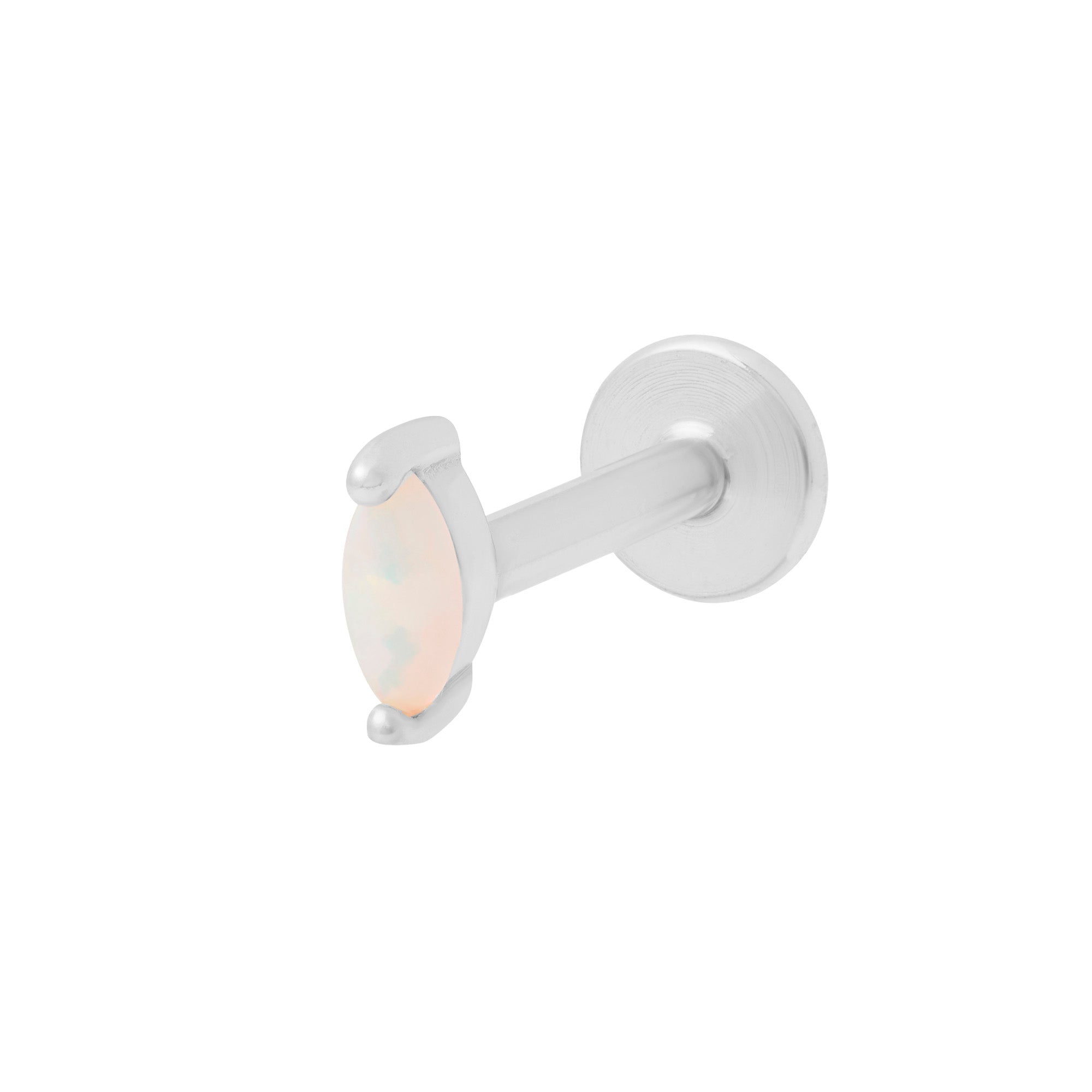 Marquise Opal Flat Back Labret Stud - Silver