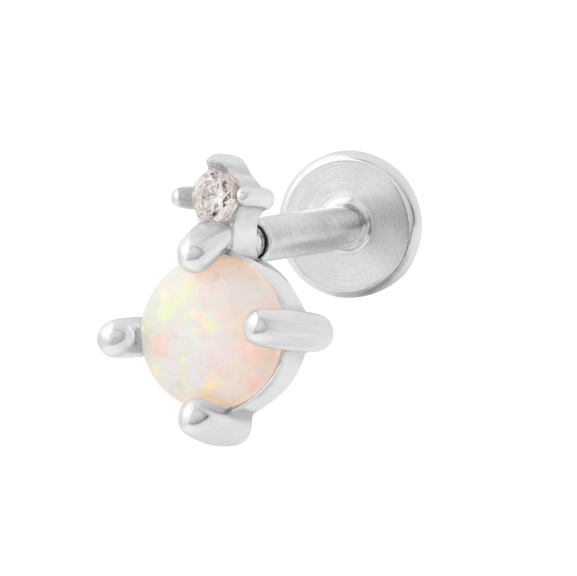 Opal Sparkle Flat Back Labret Stud - Silver