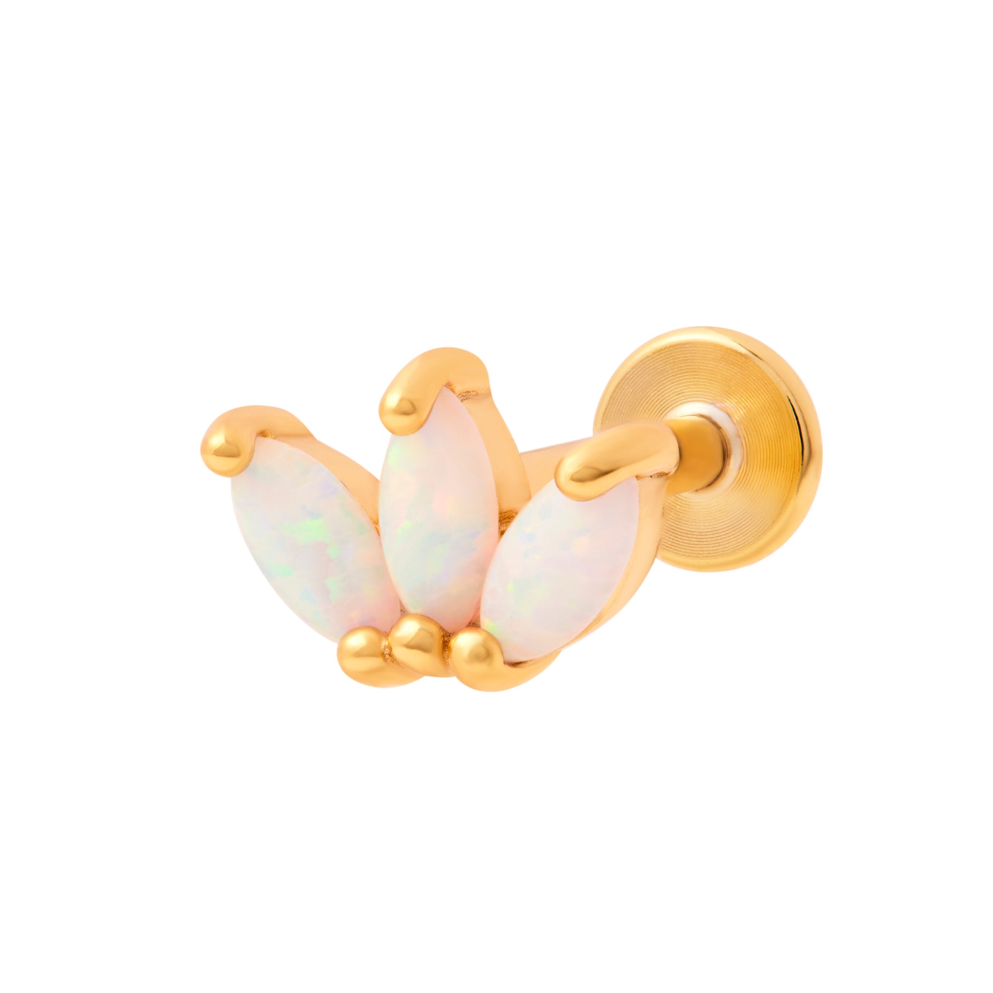 Opal Fan Flat Back Labret Stud - Gold