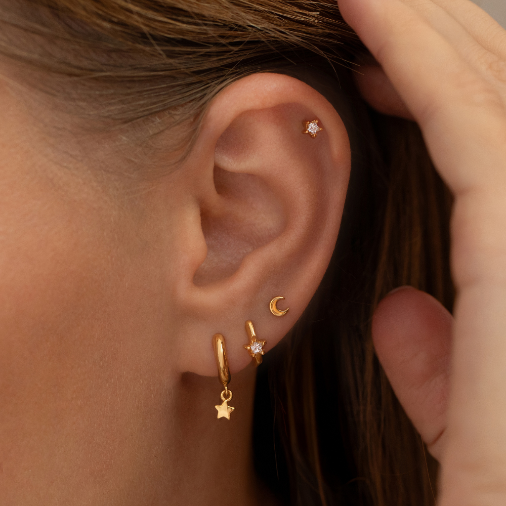 Crystal Star Flat Back Labret Gold