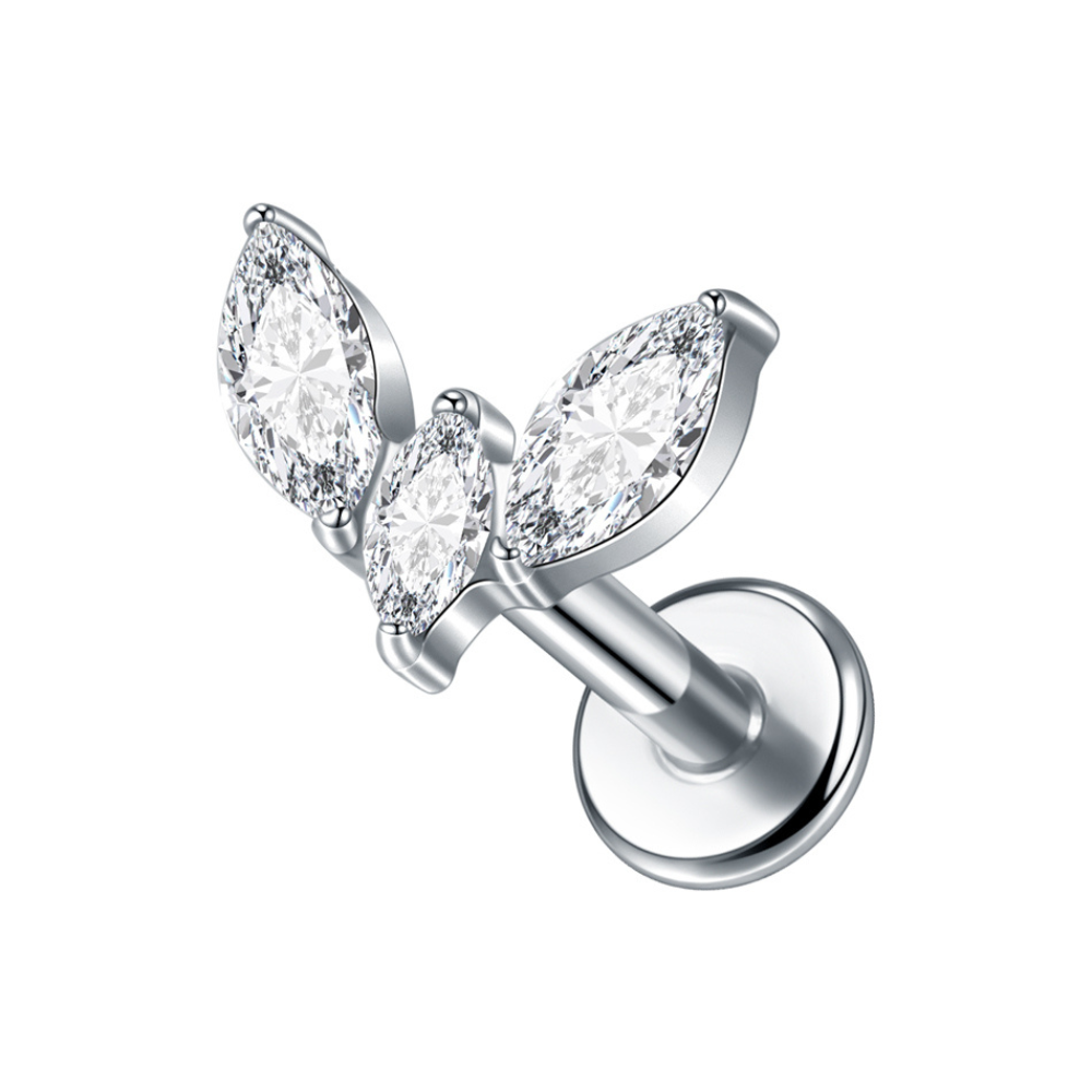 Marquise Duo Flat Back Labret Silver