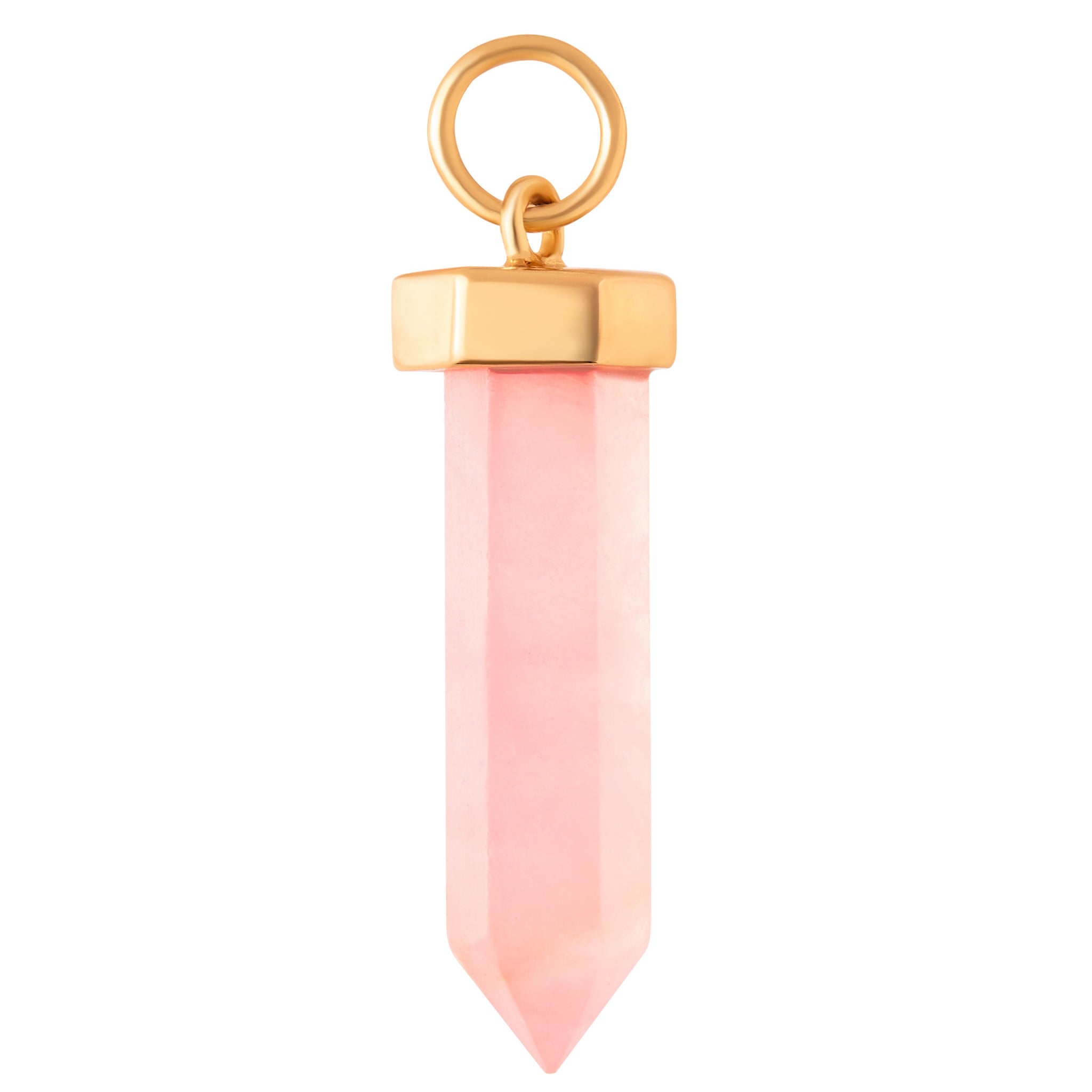 Rose Quartz Tower Crystal Charm - Gold