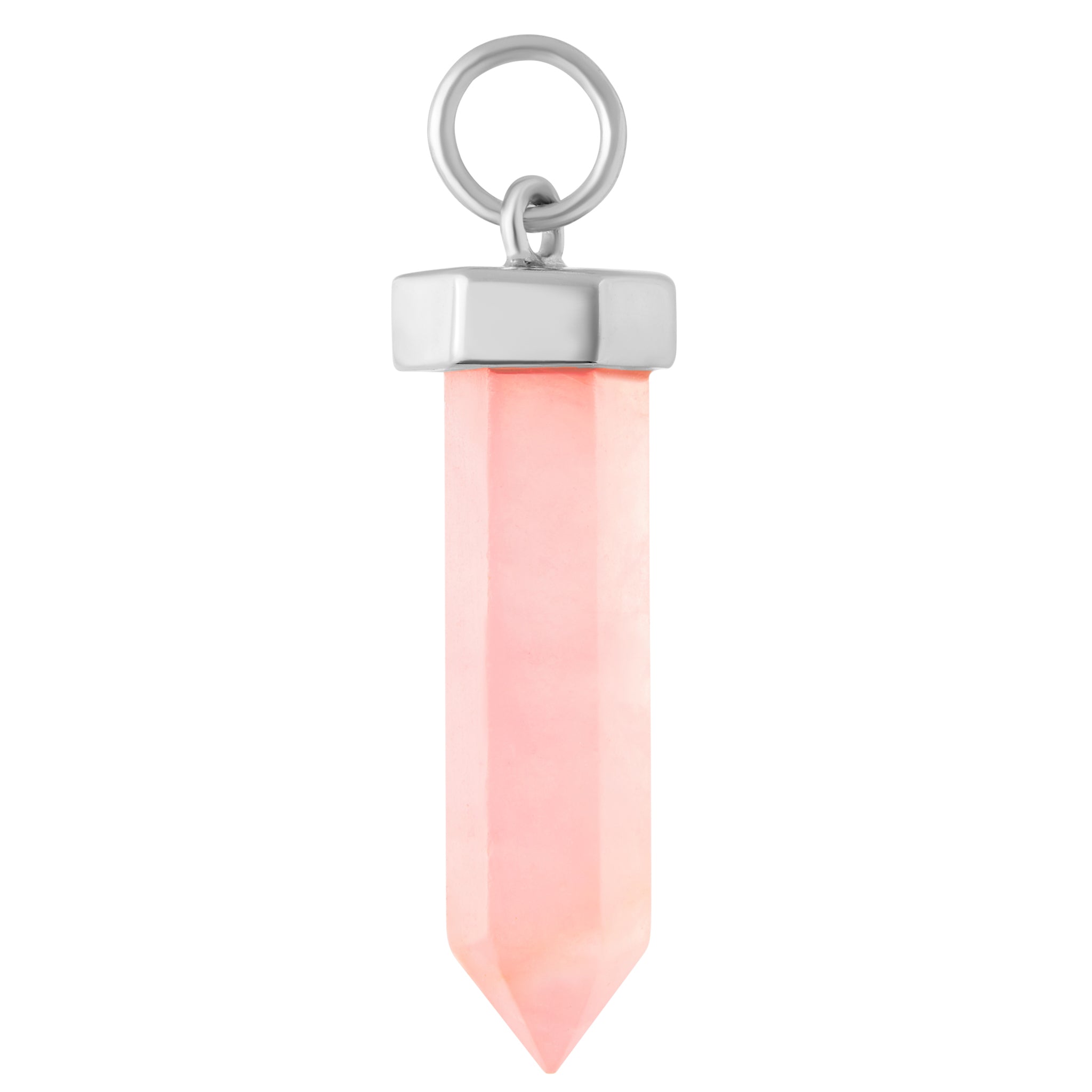 Rose Quartz Tower Crystal Charm - Silver