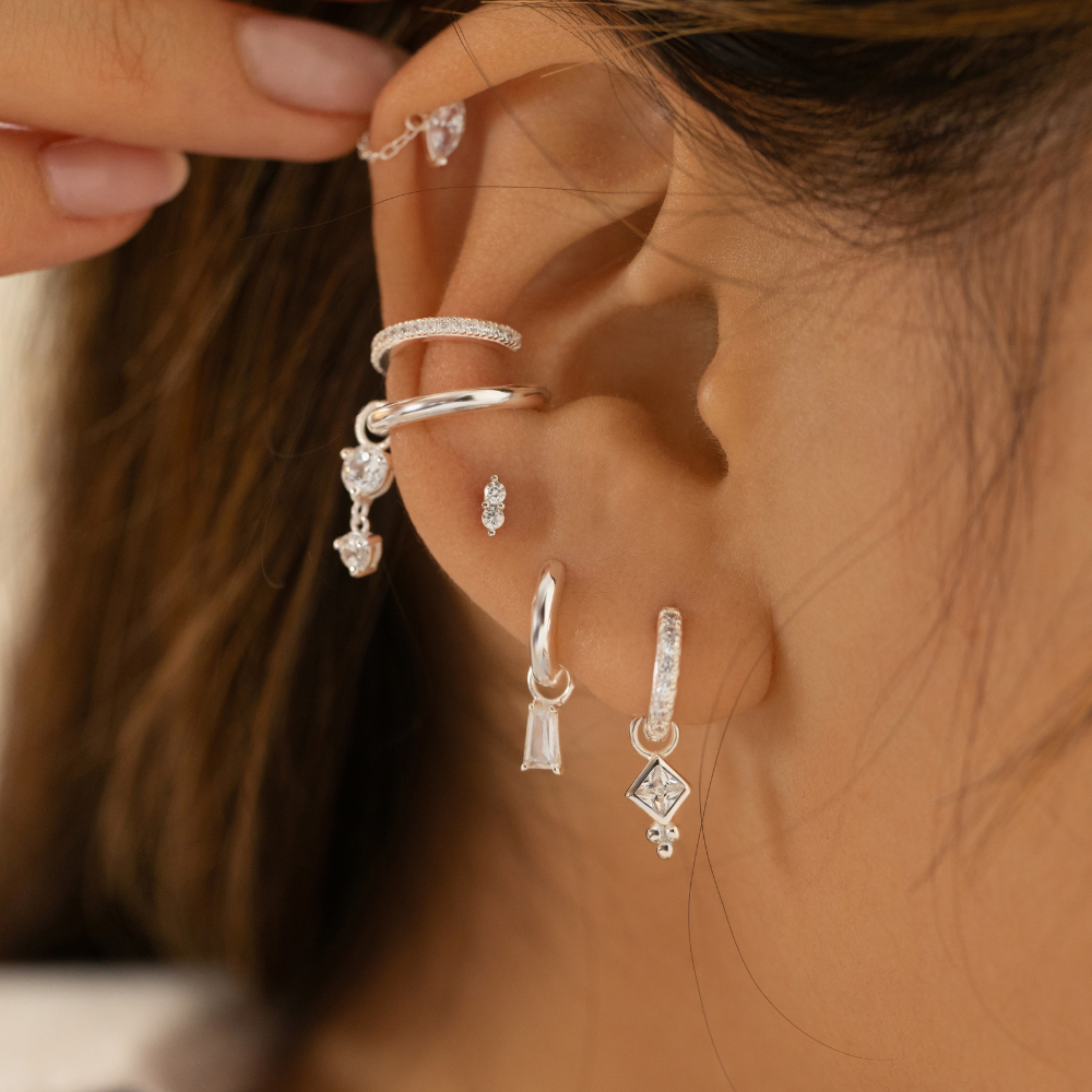 Duo Crystal Flat Back Labret Stud Silver