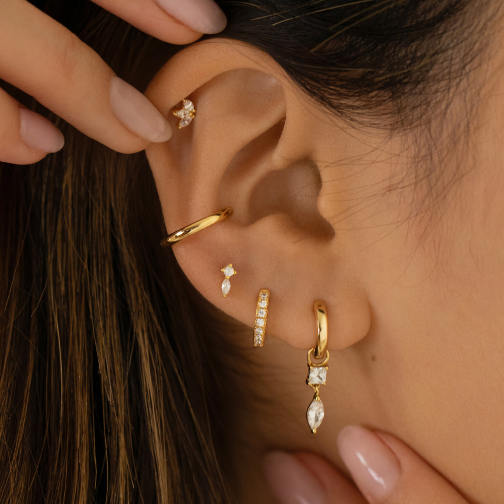 Marquise Trio Flat Back Labret Stud Gold