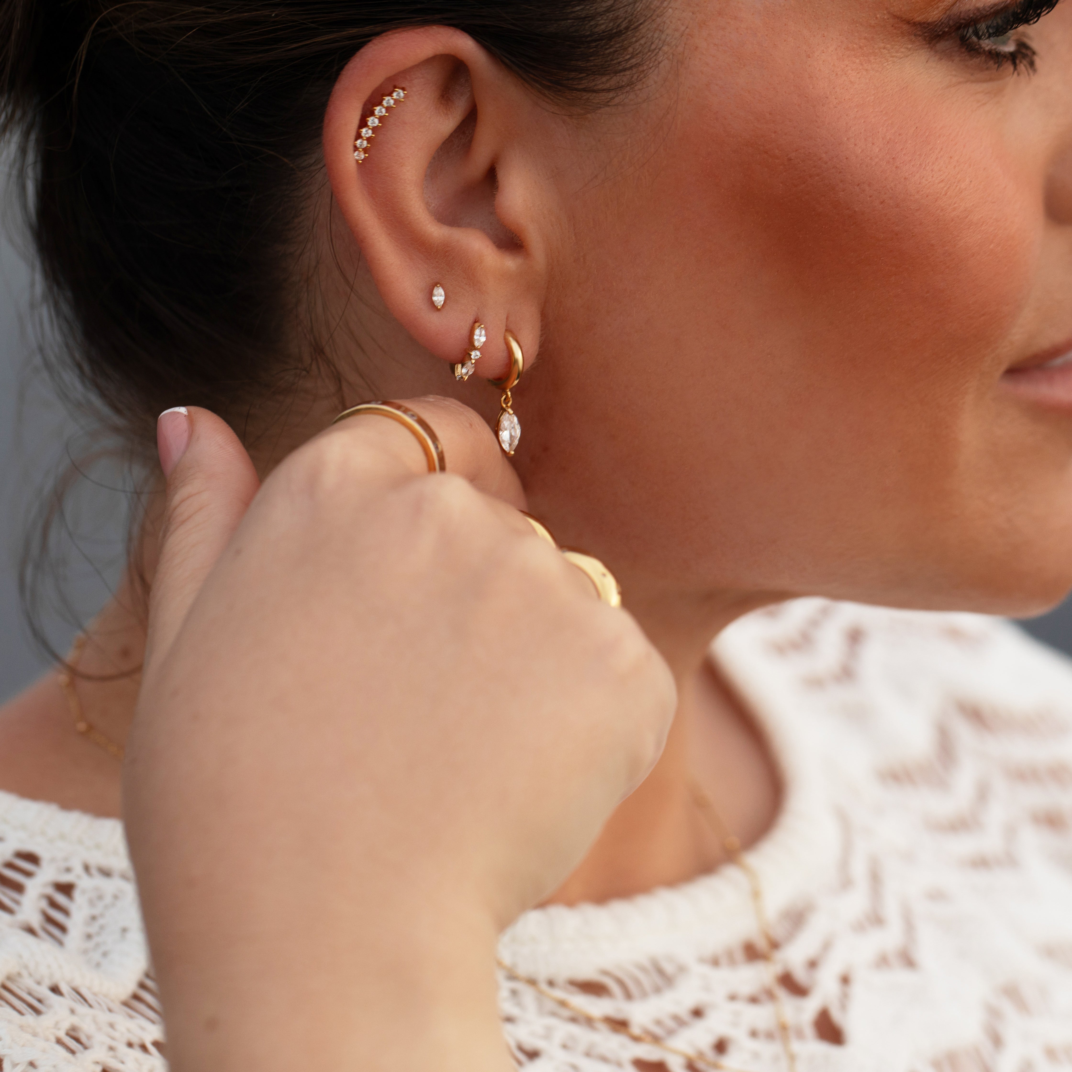 Crystal Marquise Studs Gold