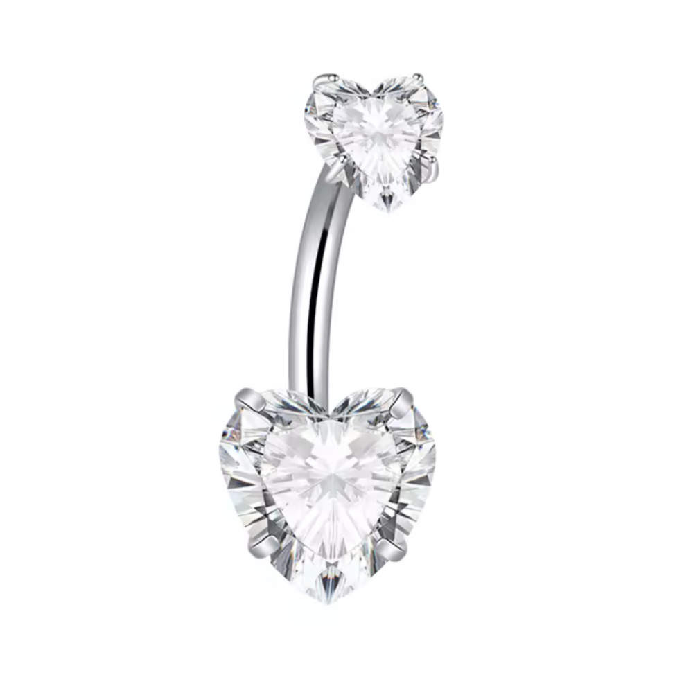 Crystal heart Belly Bar - Silver