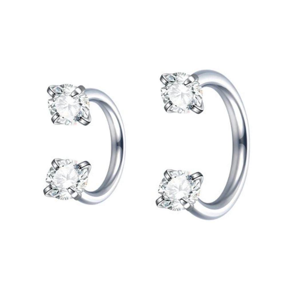 Crystal Horseshoe Barbell Stud Silver