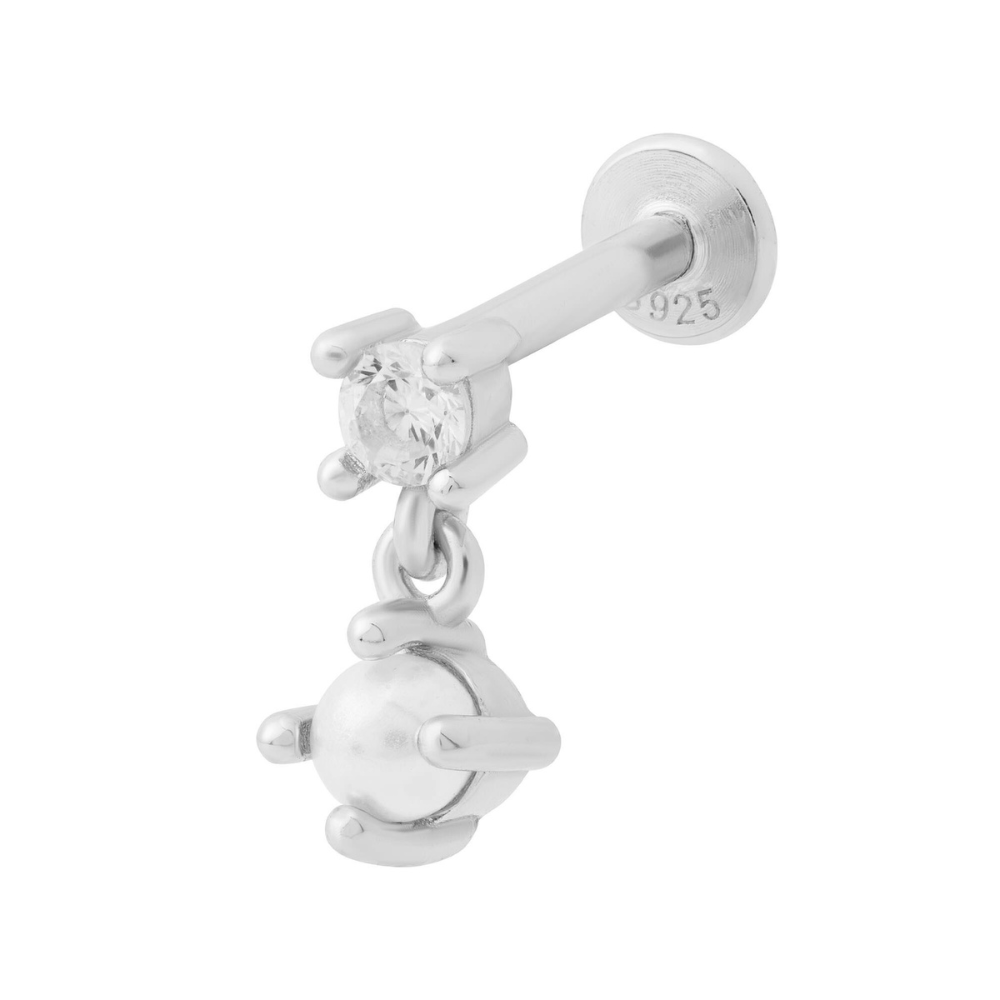 Pear Drop Flat Back Labret Stud - Silver