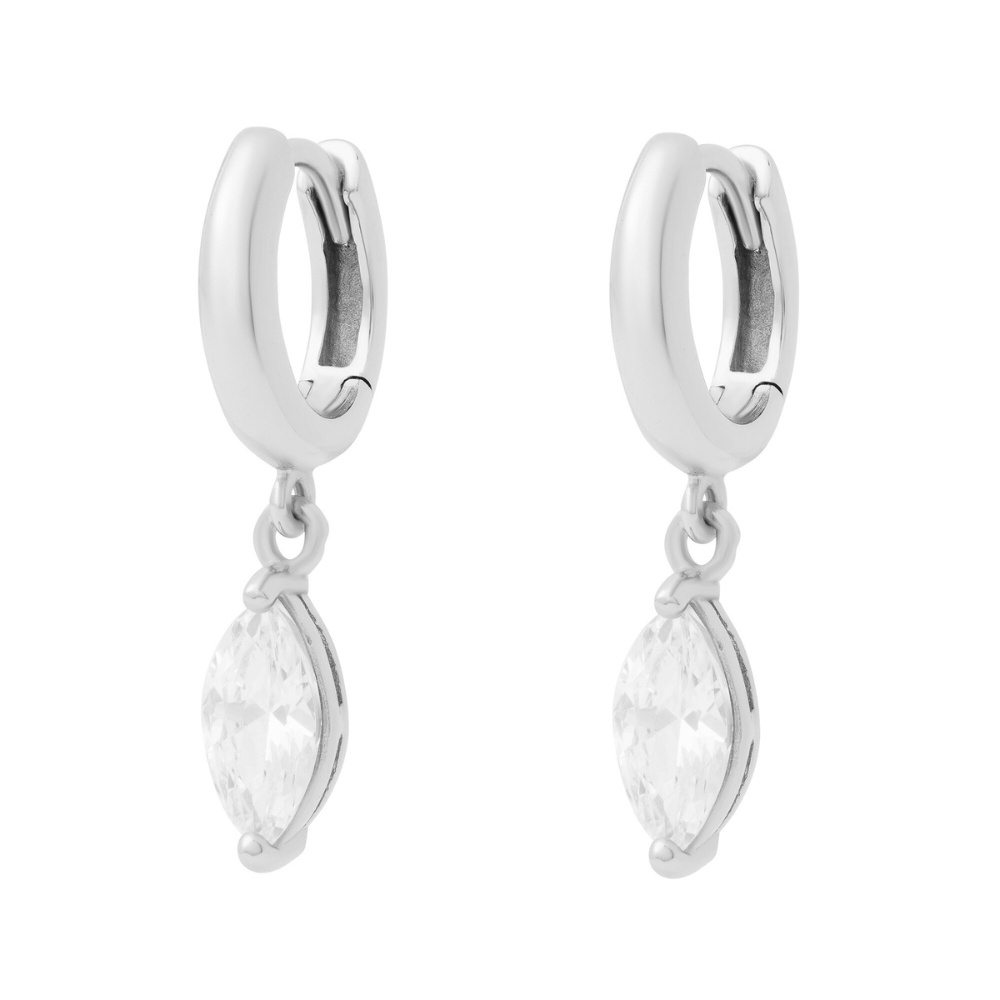 Marquise Charm Huggies Silver