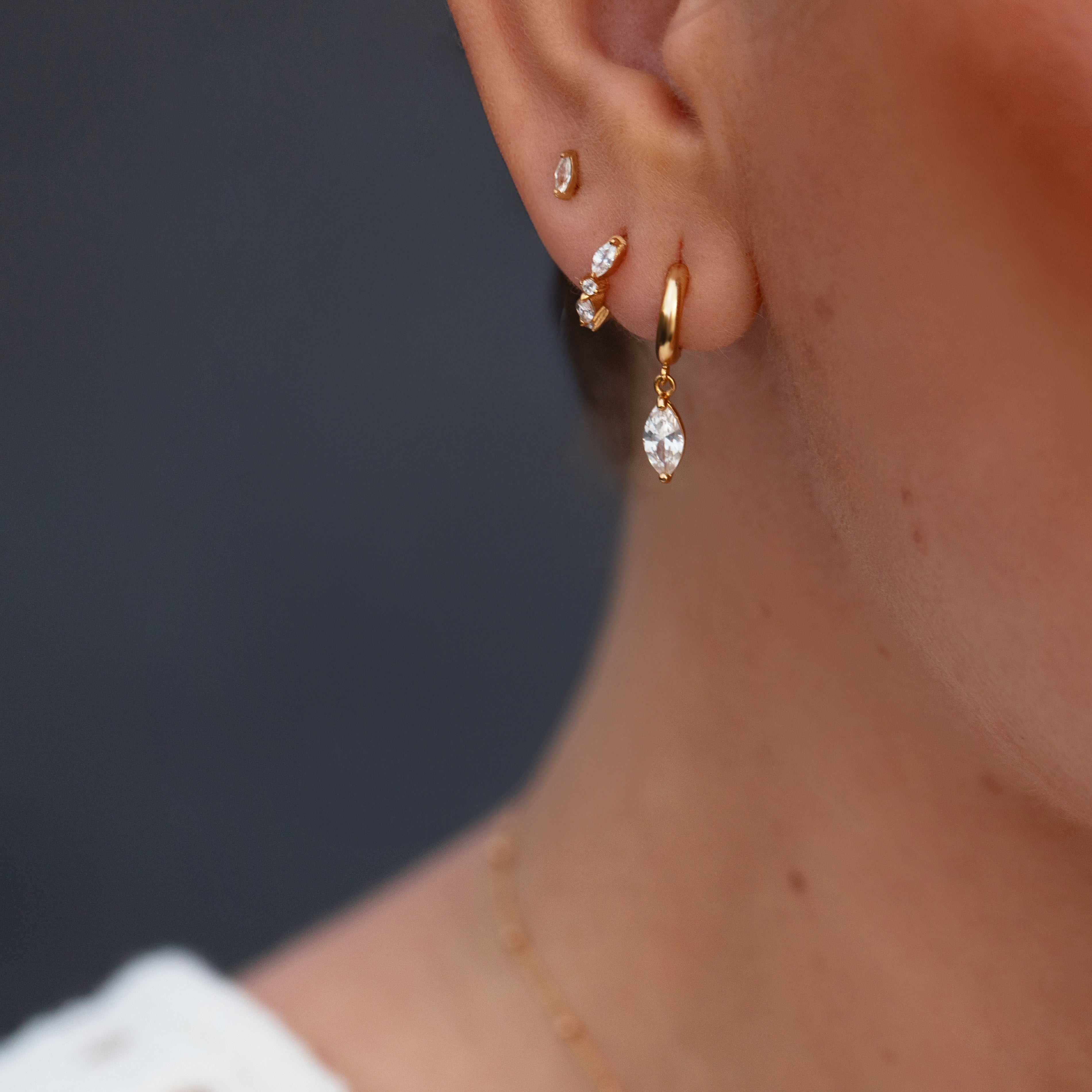Crystal Marquise Studs Gold