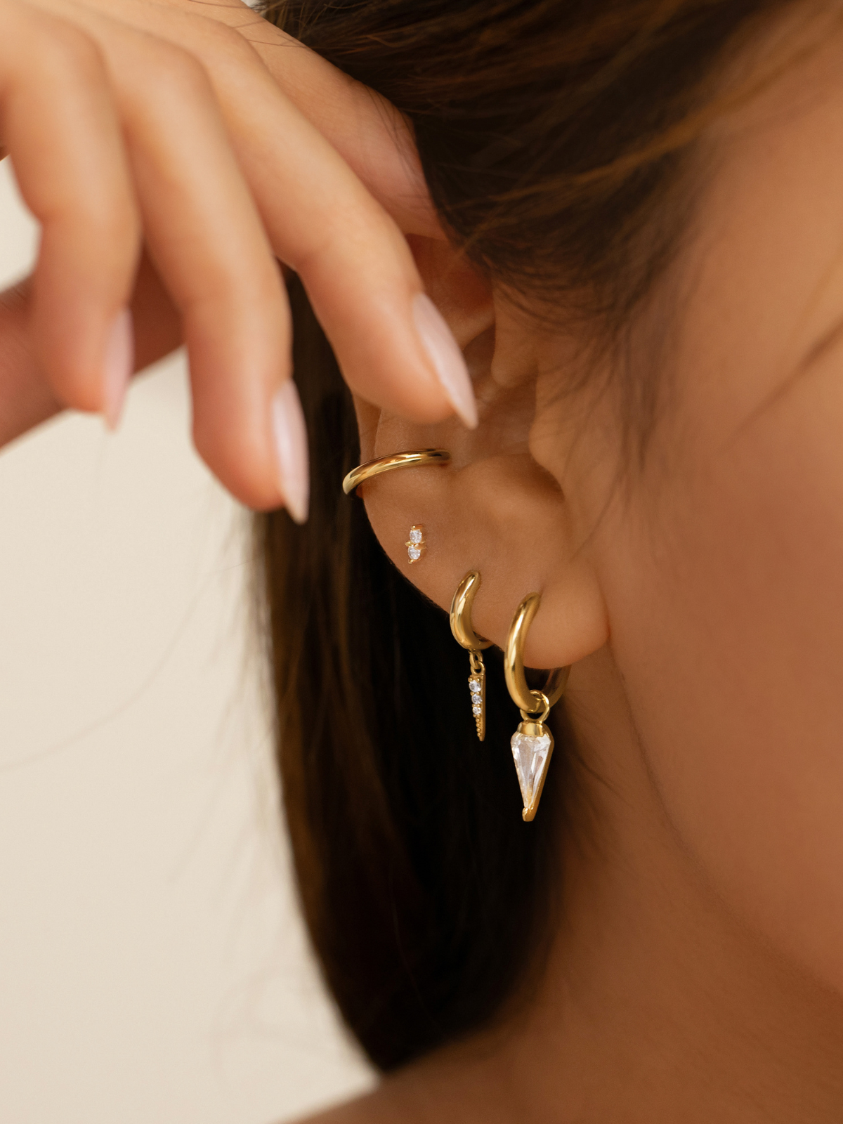 Duo Sparkle Flat Back Labret Stud - Gold