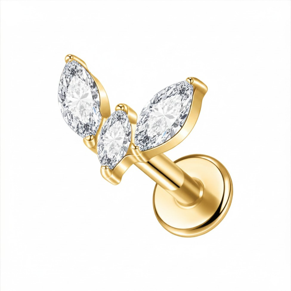 Marquise Duo Flat Back Labret Gold