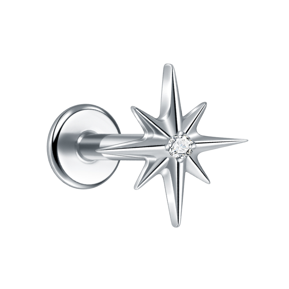 North Star Flat Back Labret Stud Silver