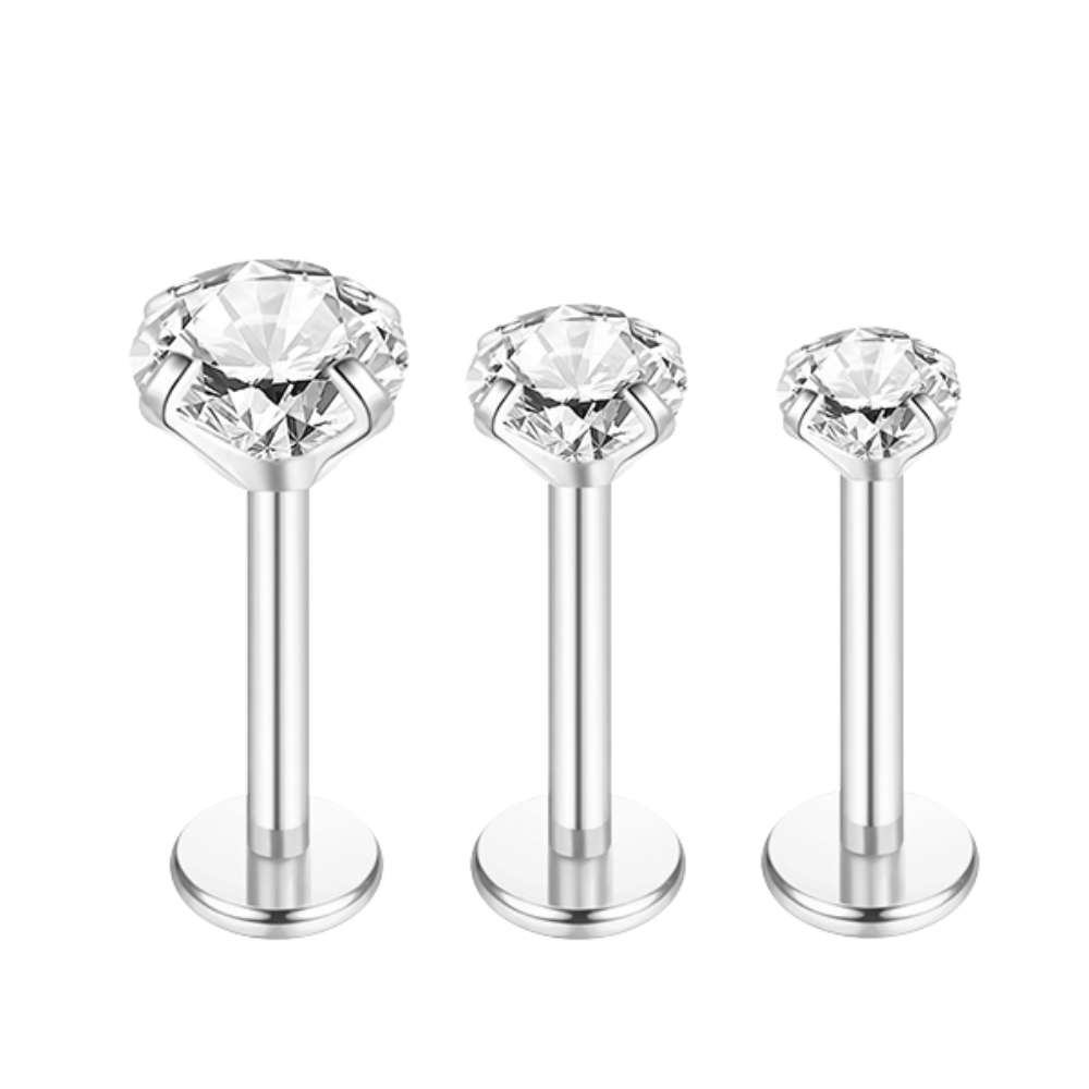 Crystal Labret Flat Back Stud Silver - 6mm