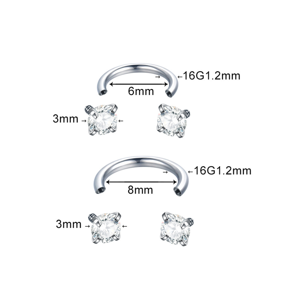 Crystal Horseshoe Barbell Stud Silver