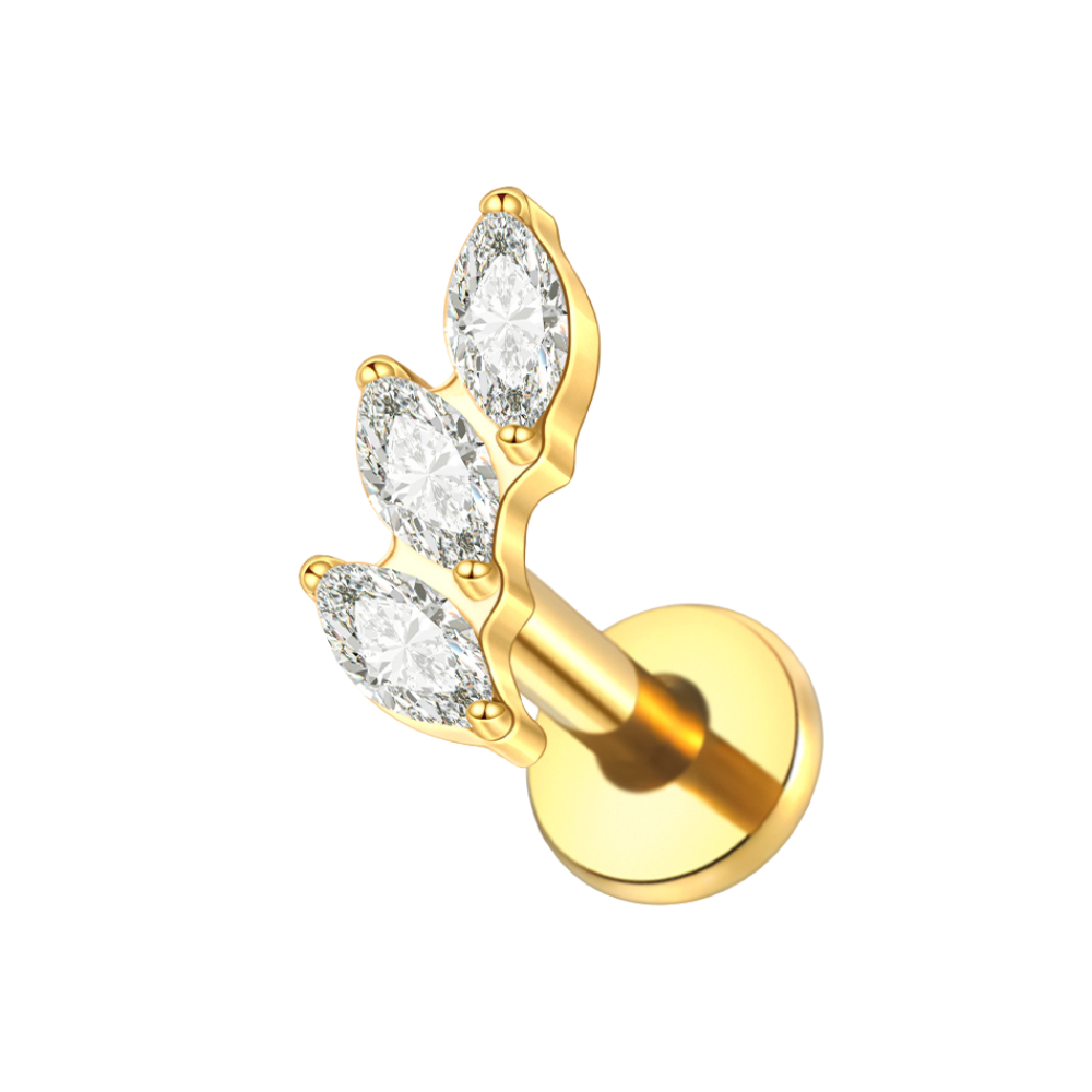 Marquise Leaf Climber Flat Back Labret Stud Gold