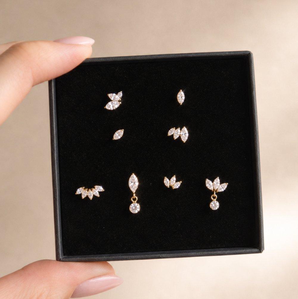 Marquise Fan Flat Back Labret Stud Gold