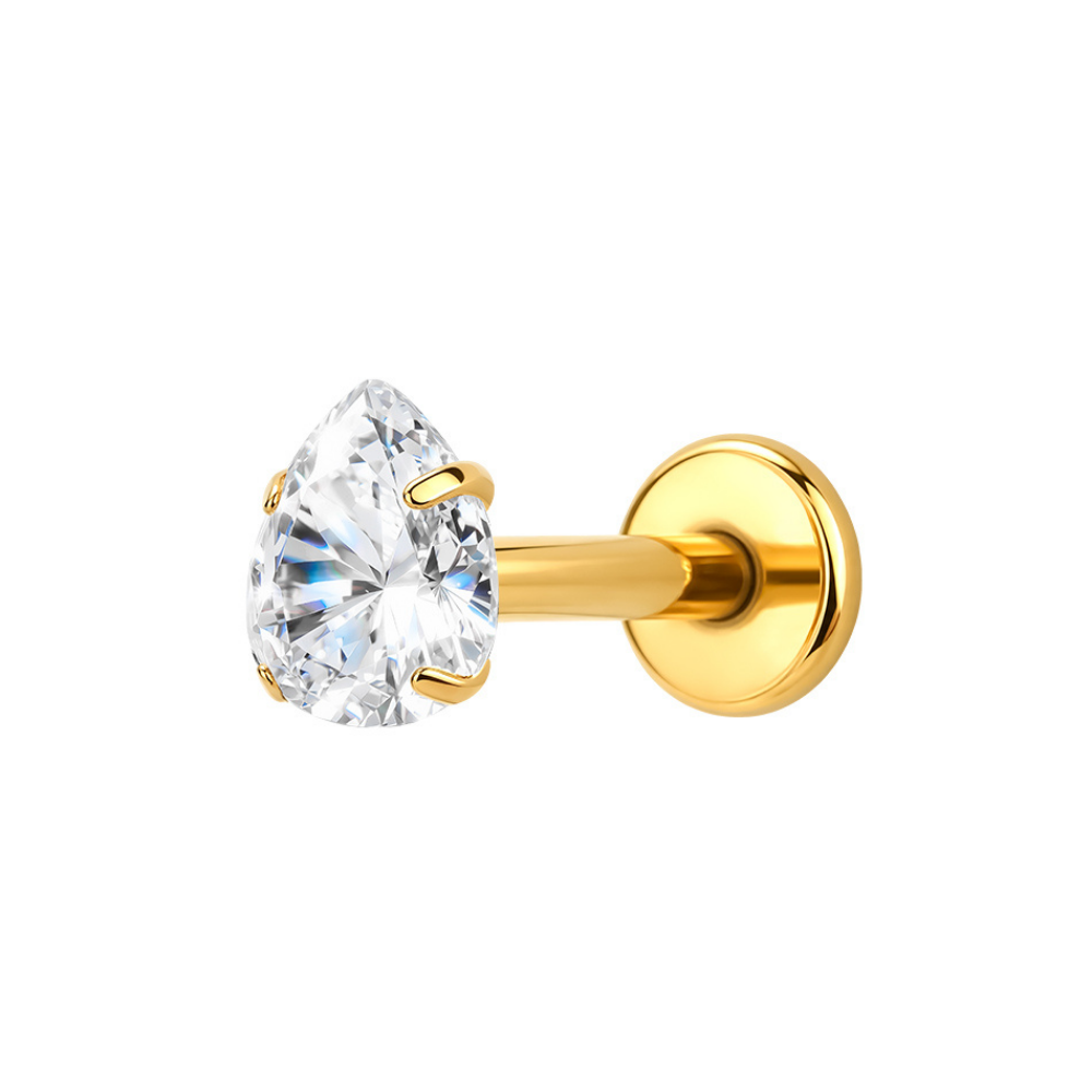 Air Set Pear Crystal Flat Back Labret Gold