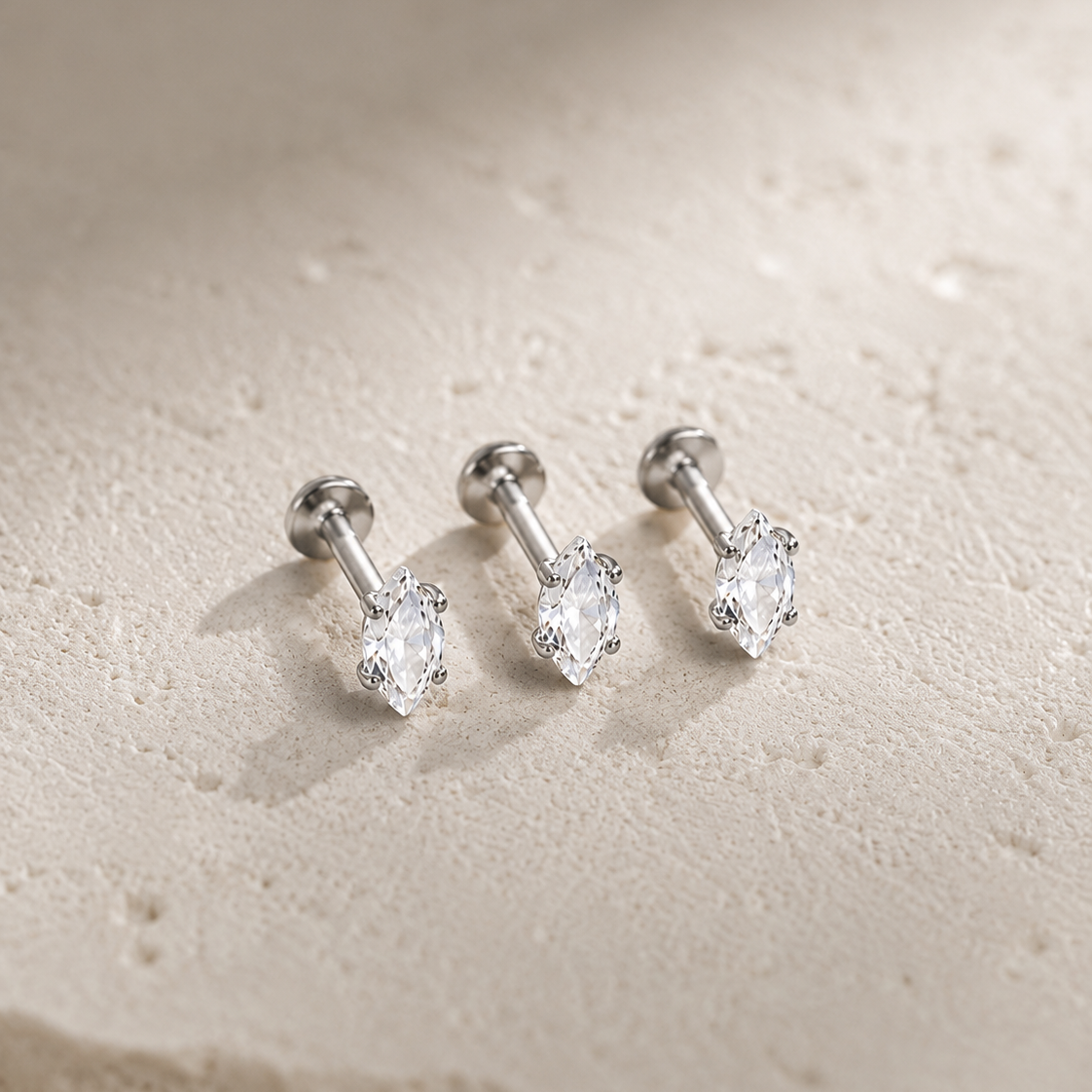 Invisible Set Marquise Flat Back Labret Stud Silver