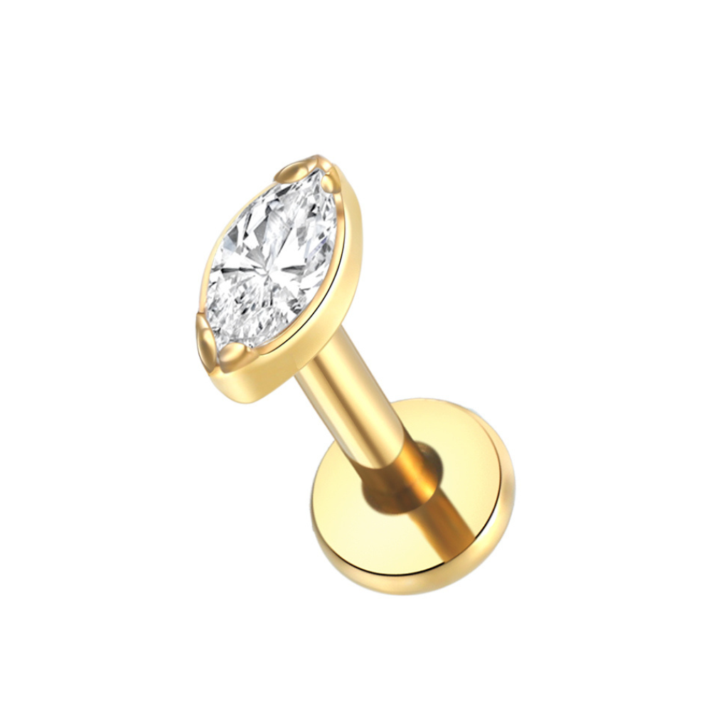 Crystal Marquise Flat Back Stud Labret Stud Gold