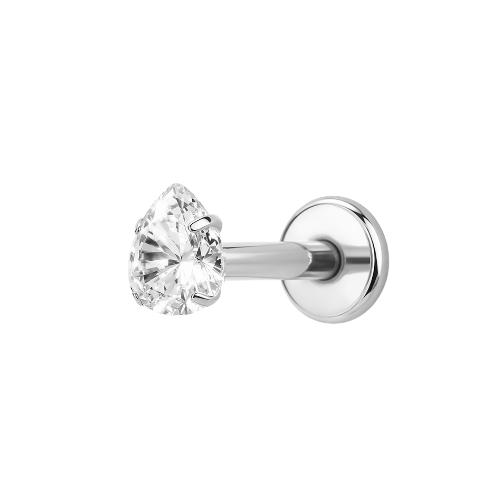 Air Set Pear Crystal Flat Back Labret Silver