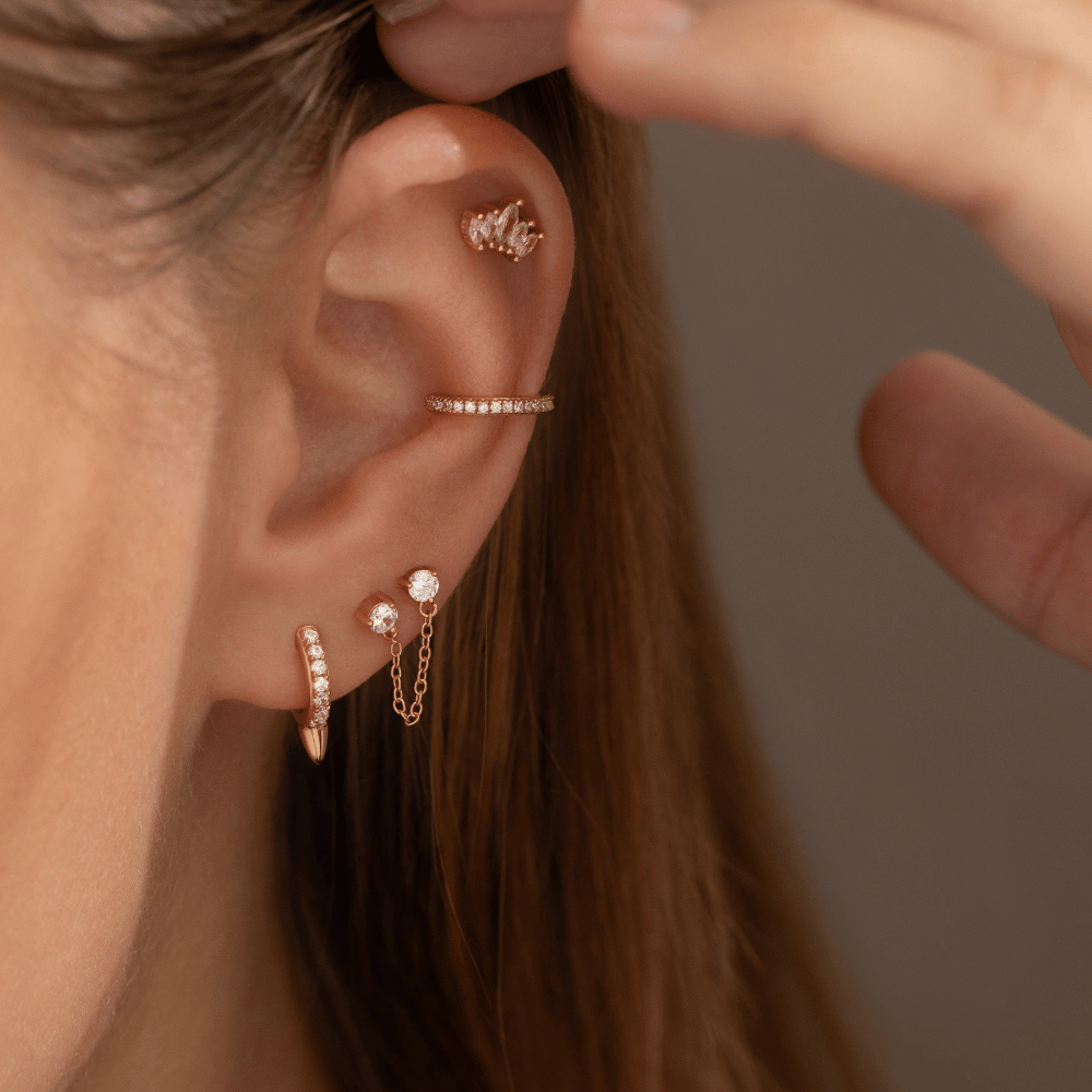 Double Sparkle Chain Stud Silver
