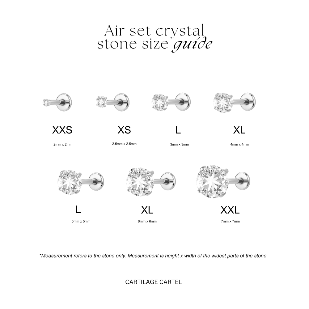 Air Set Crystal Flat Back Labret Silver