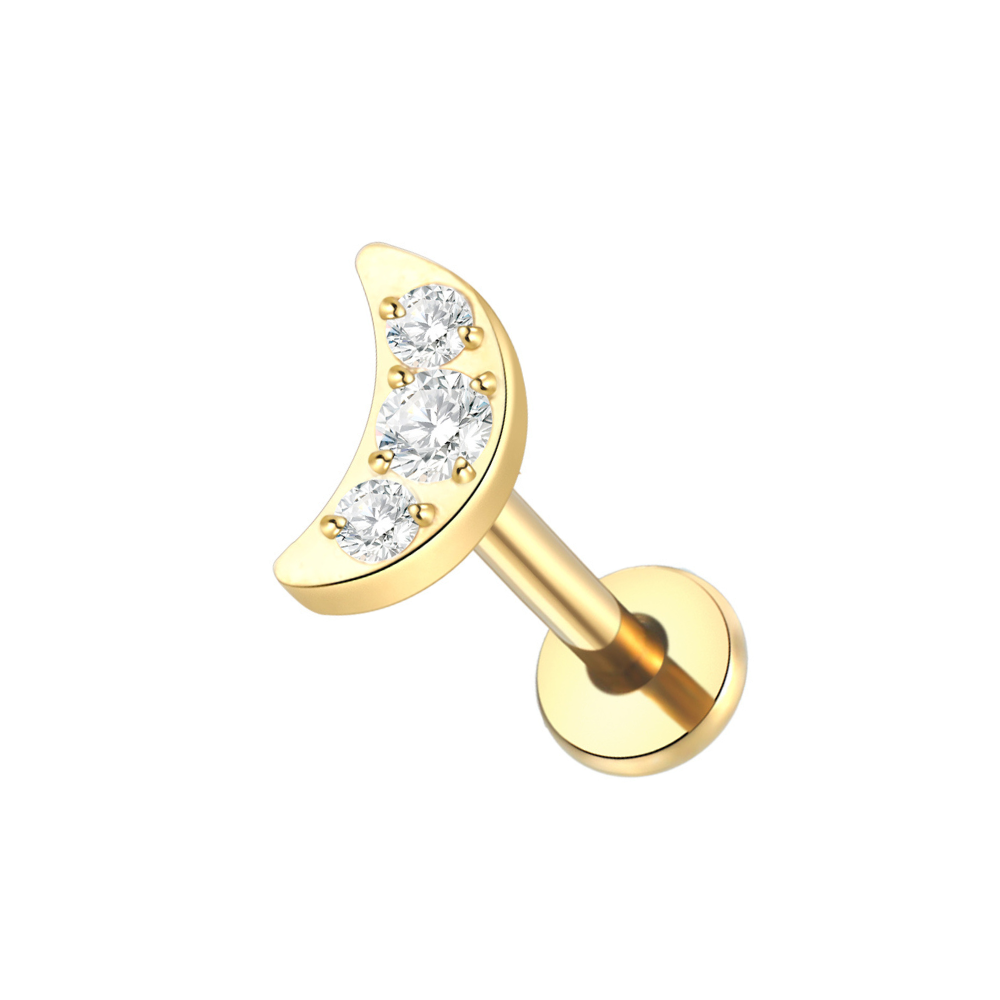 Moon Flat Back Labret Stud Gold