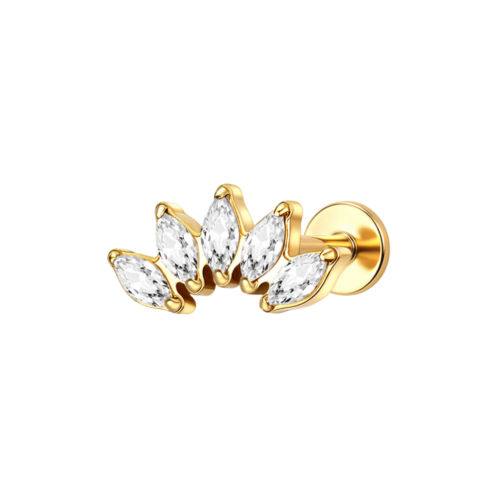 Marquise Fan Flat Back Labret Stud Gold