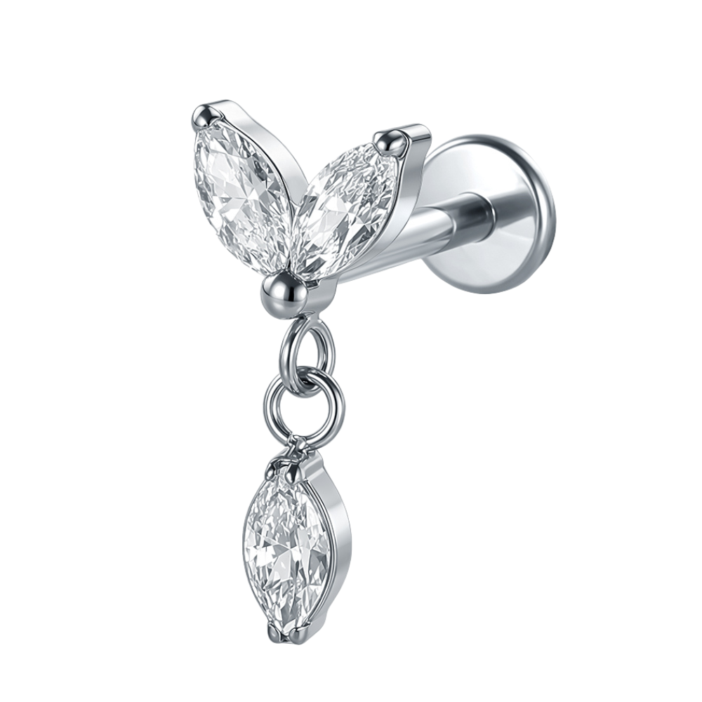 Marquise Cascade Flat Back Labret Stud Silver