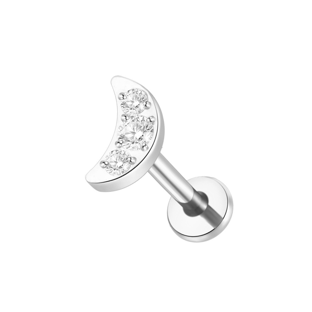 Moon Flat Back Labret Stud Silver