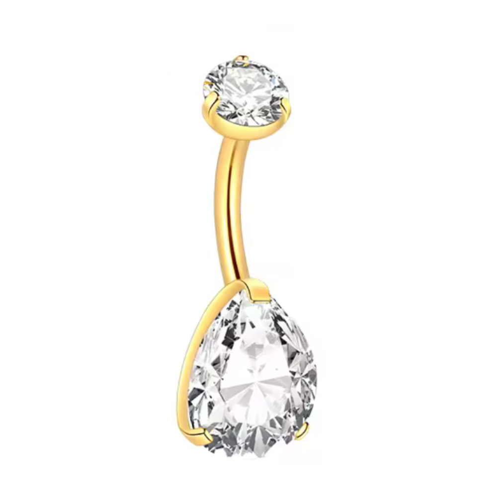 Crystal Peardrop Belly Bar - Gold
