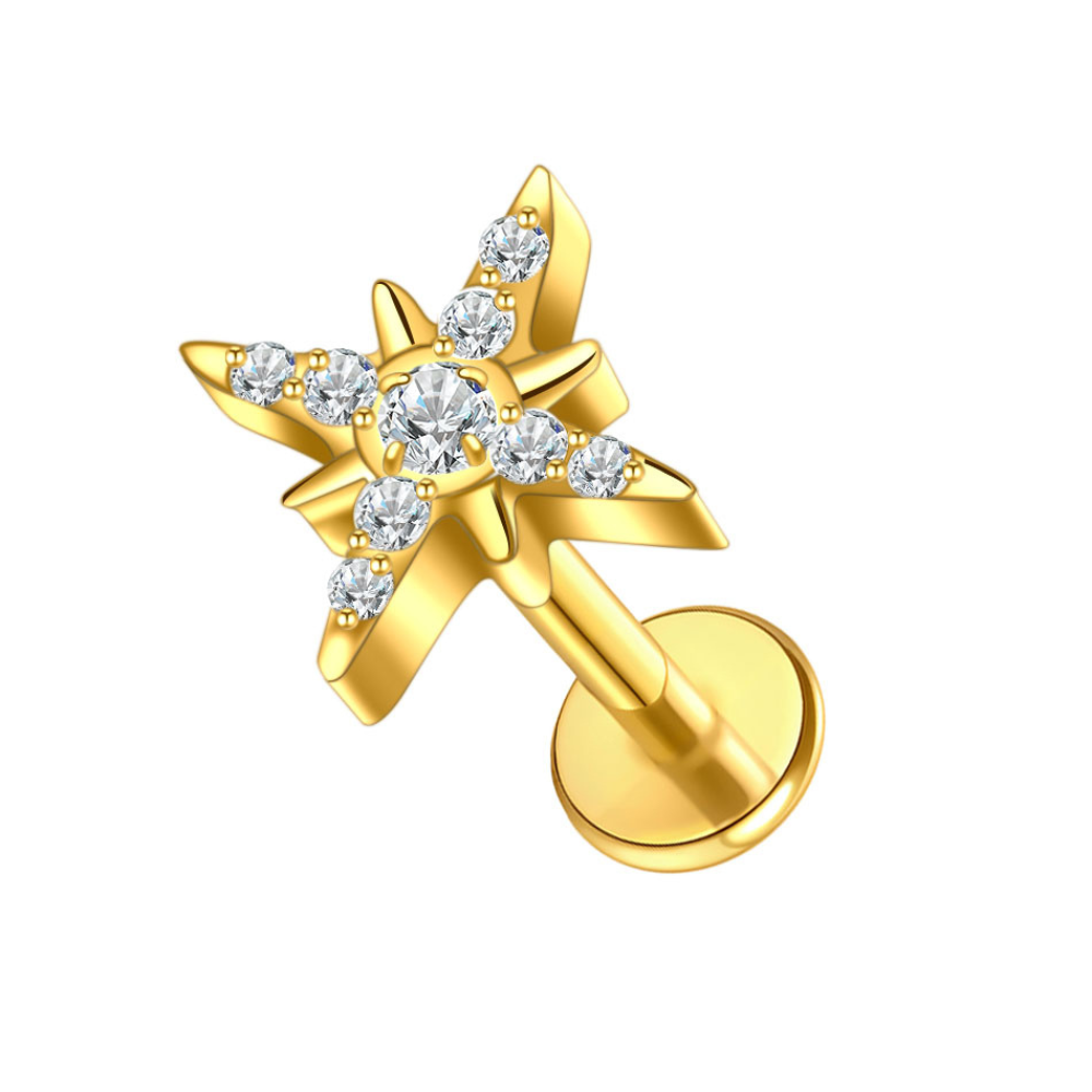 North Star Pavè Flat Back Labret Stud Gold