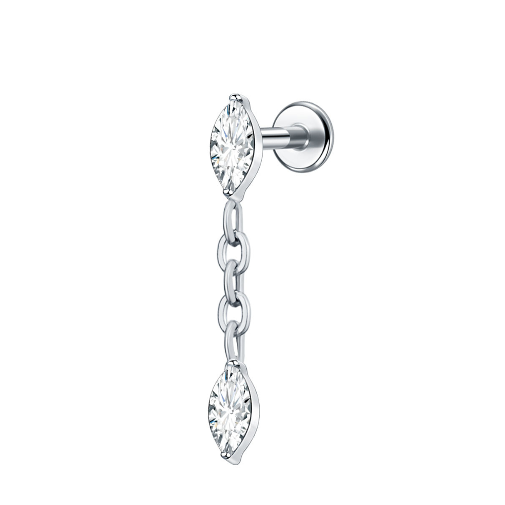 Marquise Crystal Drop Flat Back Stud Silver