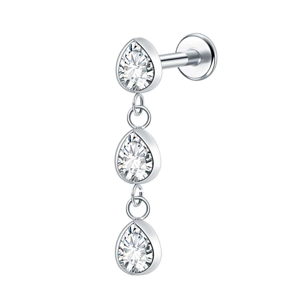 Sparkle Drop Flat Back Labret Silver
