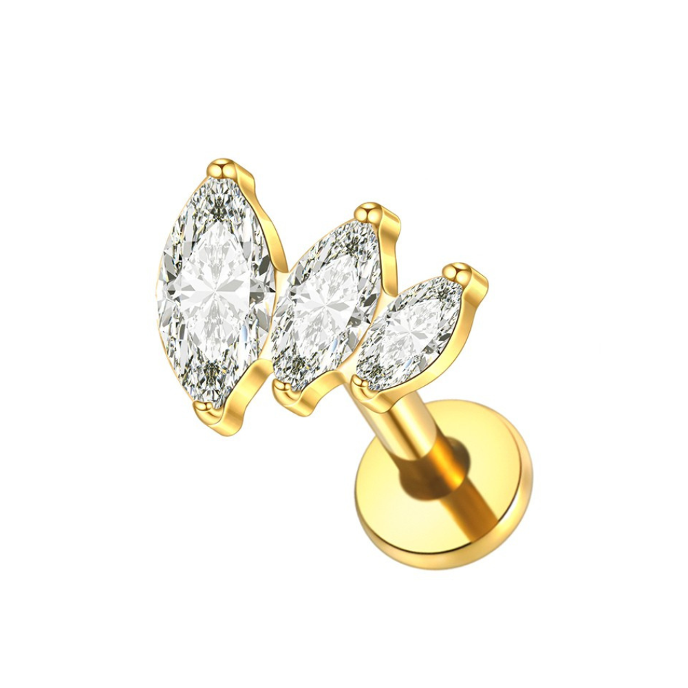 Leaf Sparkle Flat Back Labret Stud Gold