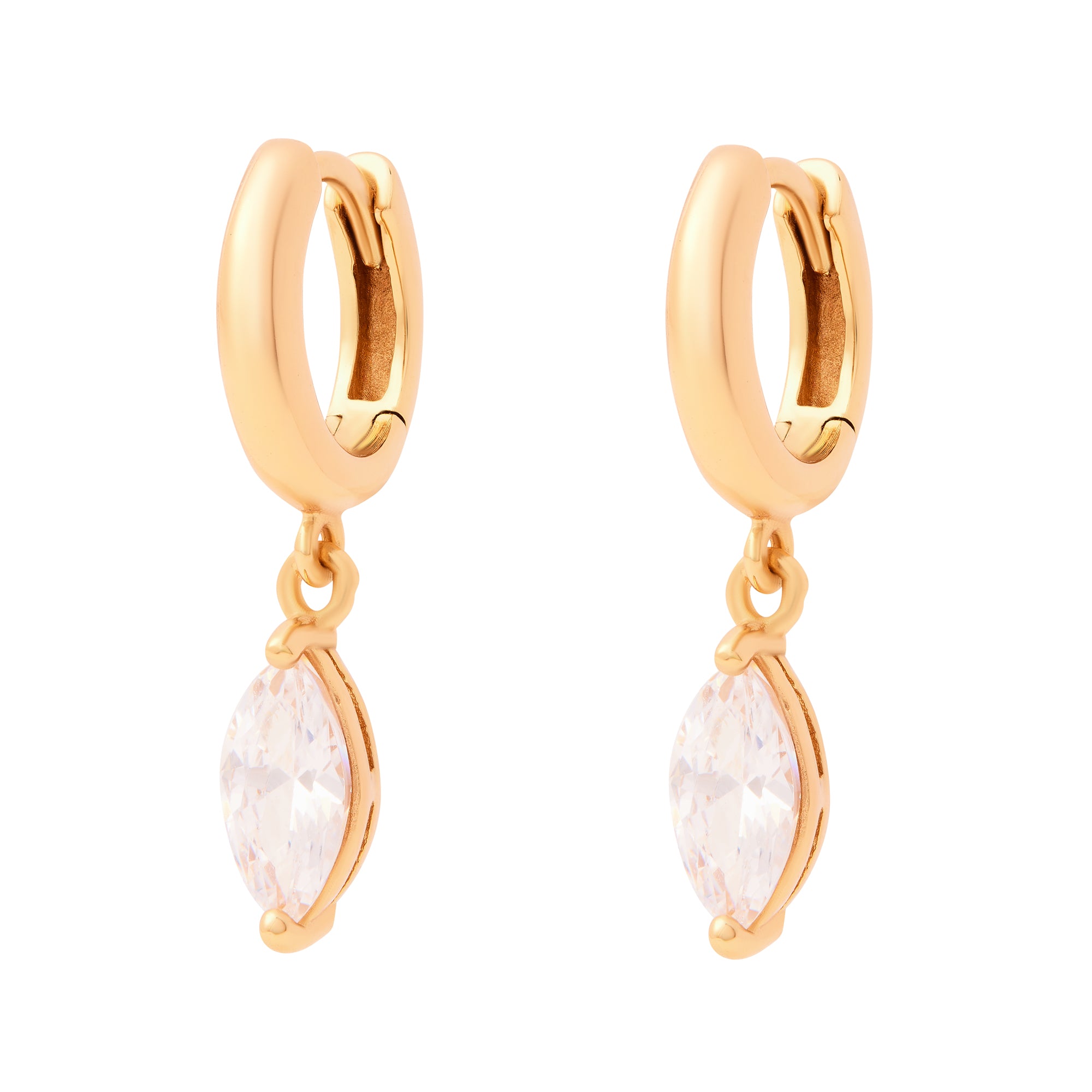 Marquise Charm Huggies Gold