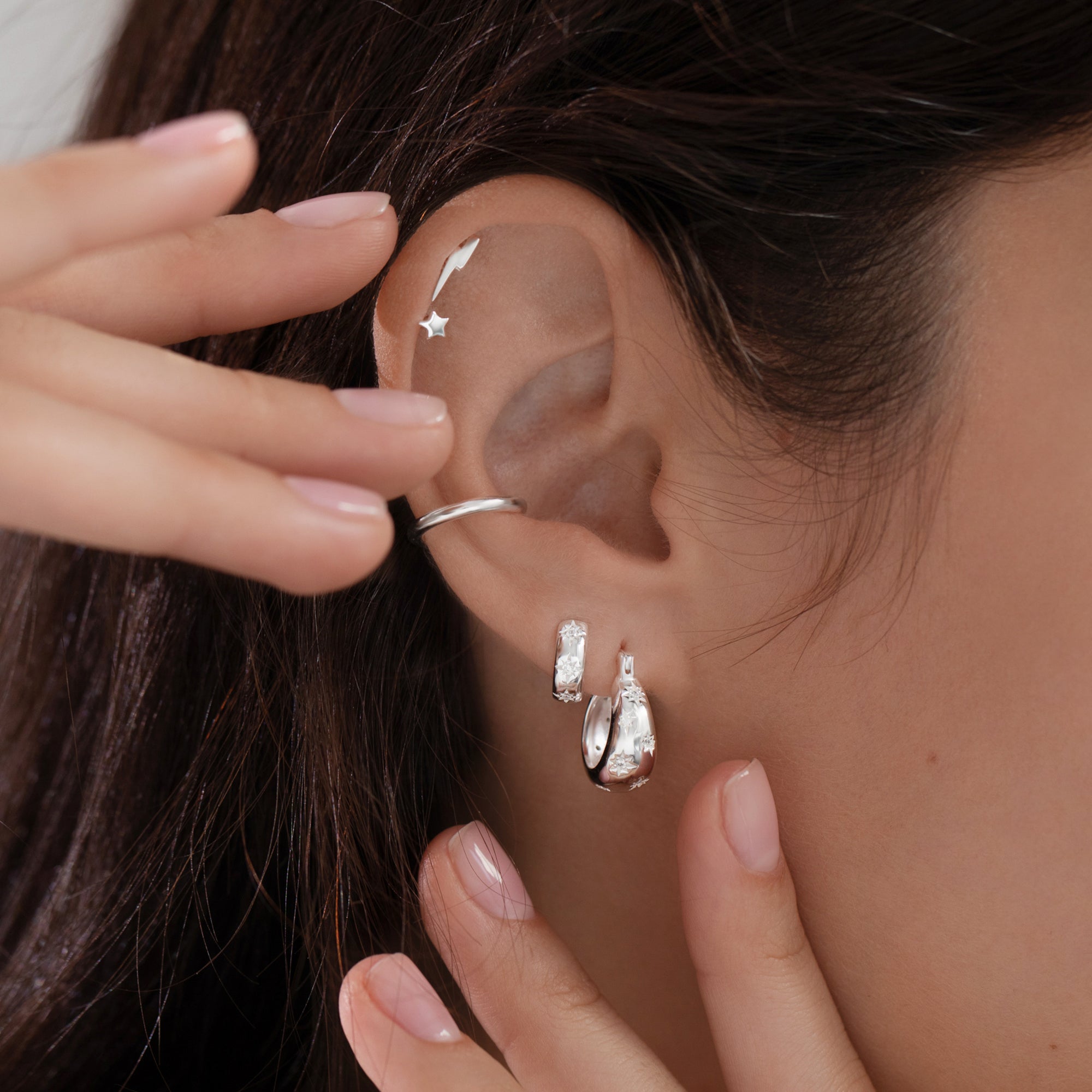 Star Flat Back Labret Stud - Silver