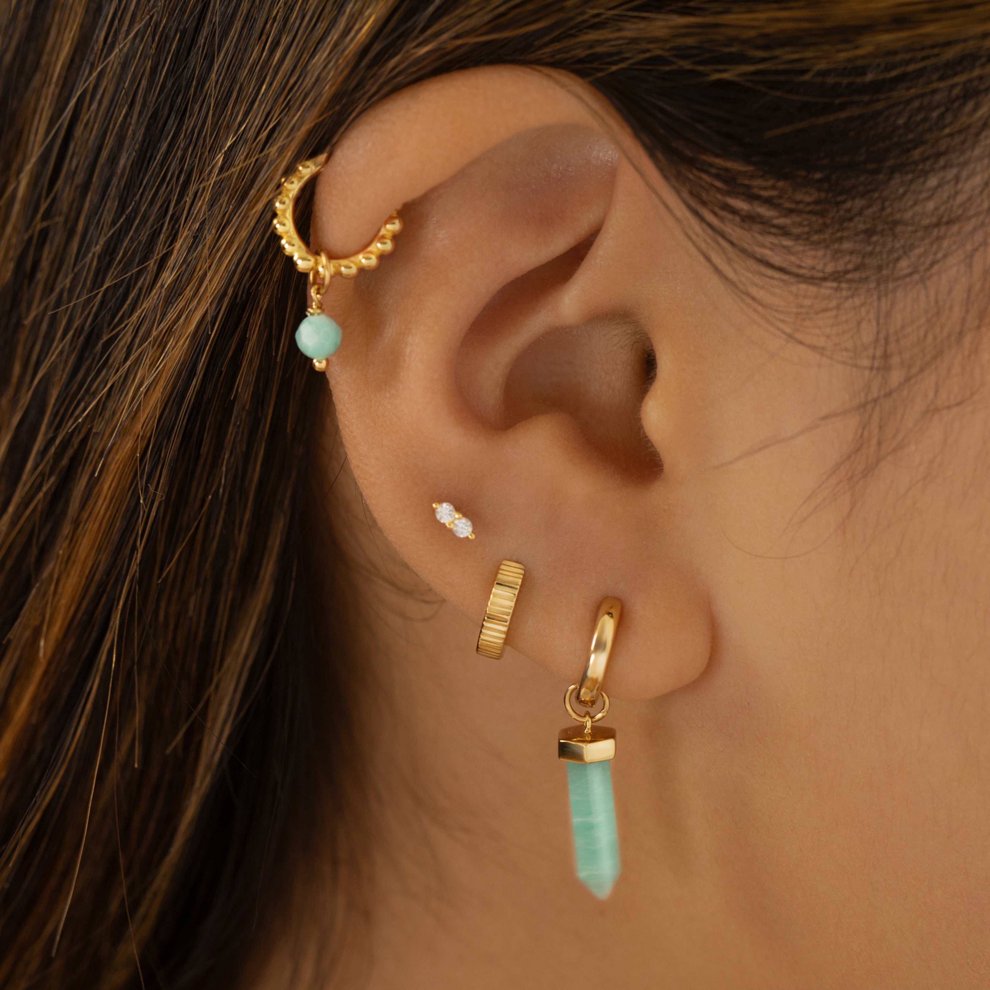 Amazonite Tower Crystal Charm - Gold