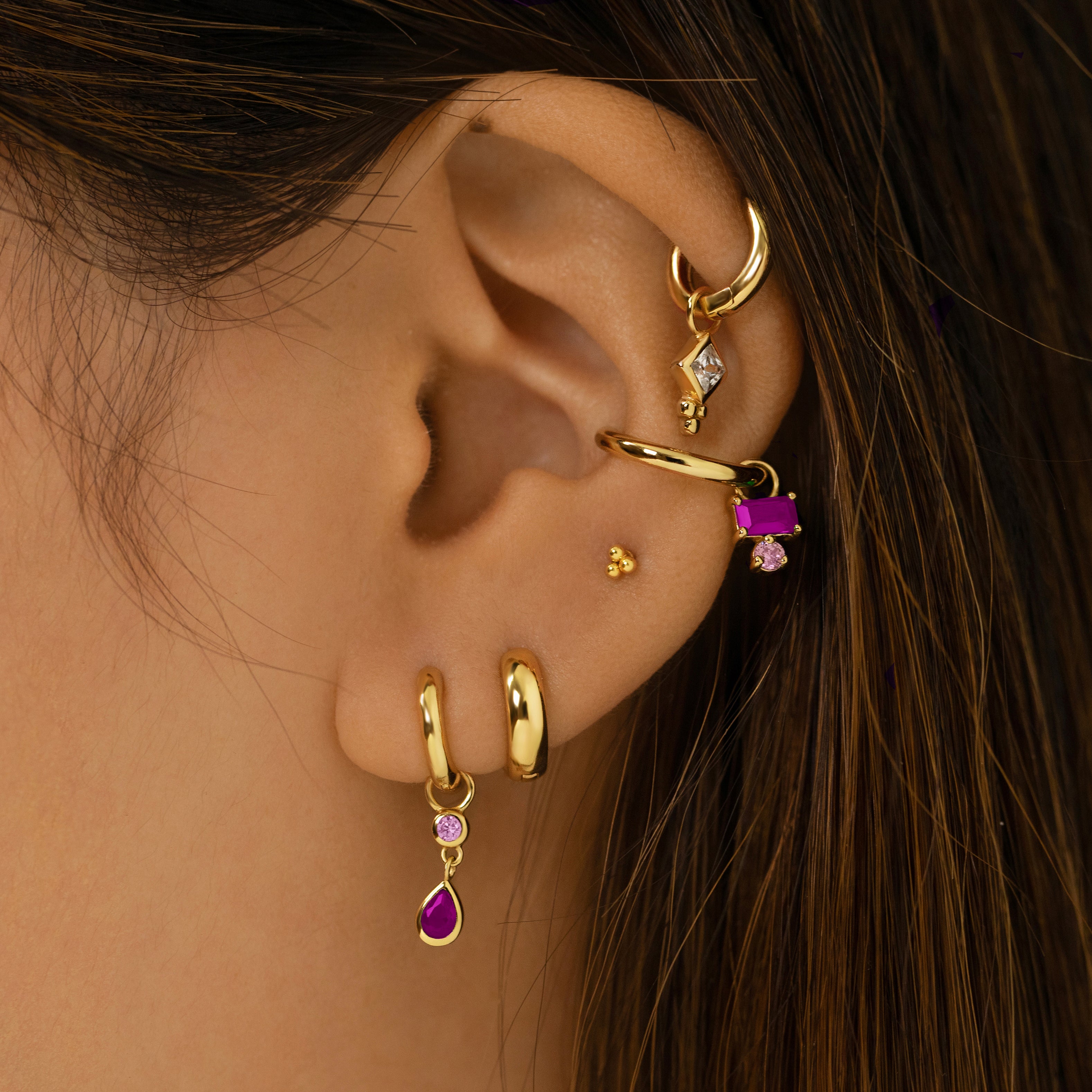 Pink Ombre Teardrop Charm - Gold