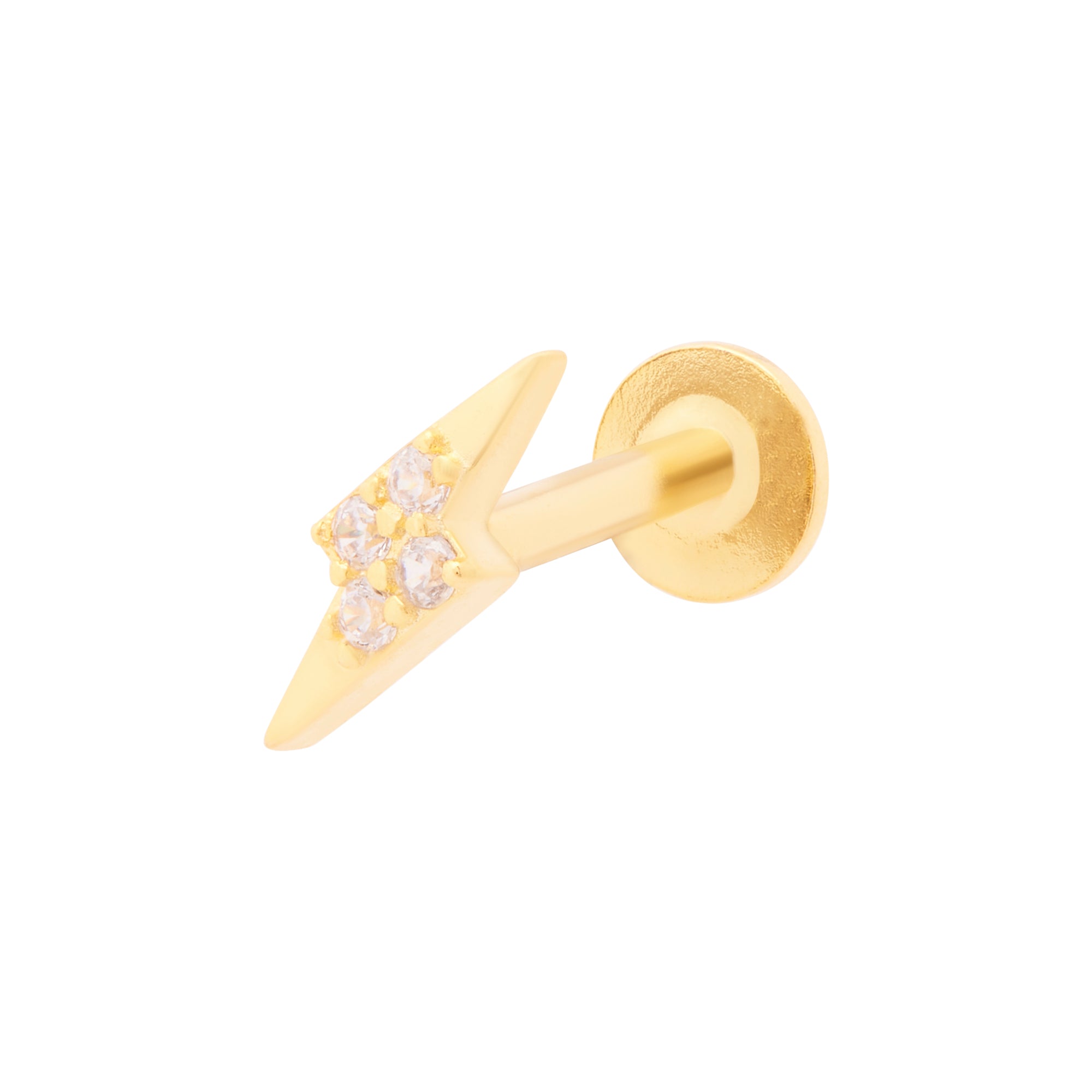 Lightning Bolt Flat Back Labret Stud - Gold