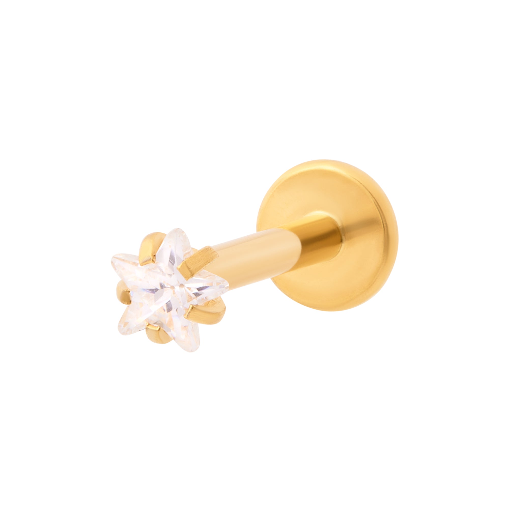 Star Sparkle Flat Back Labret Stud - Gold