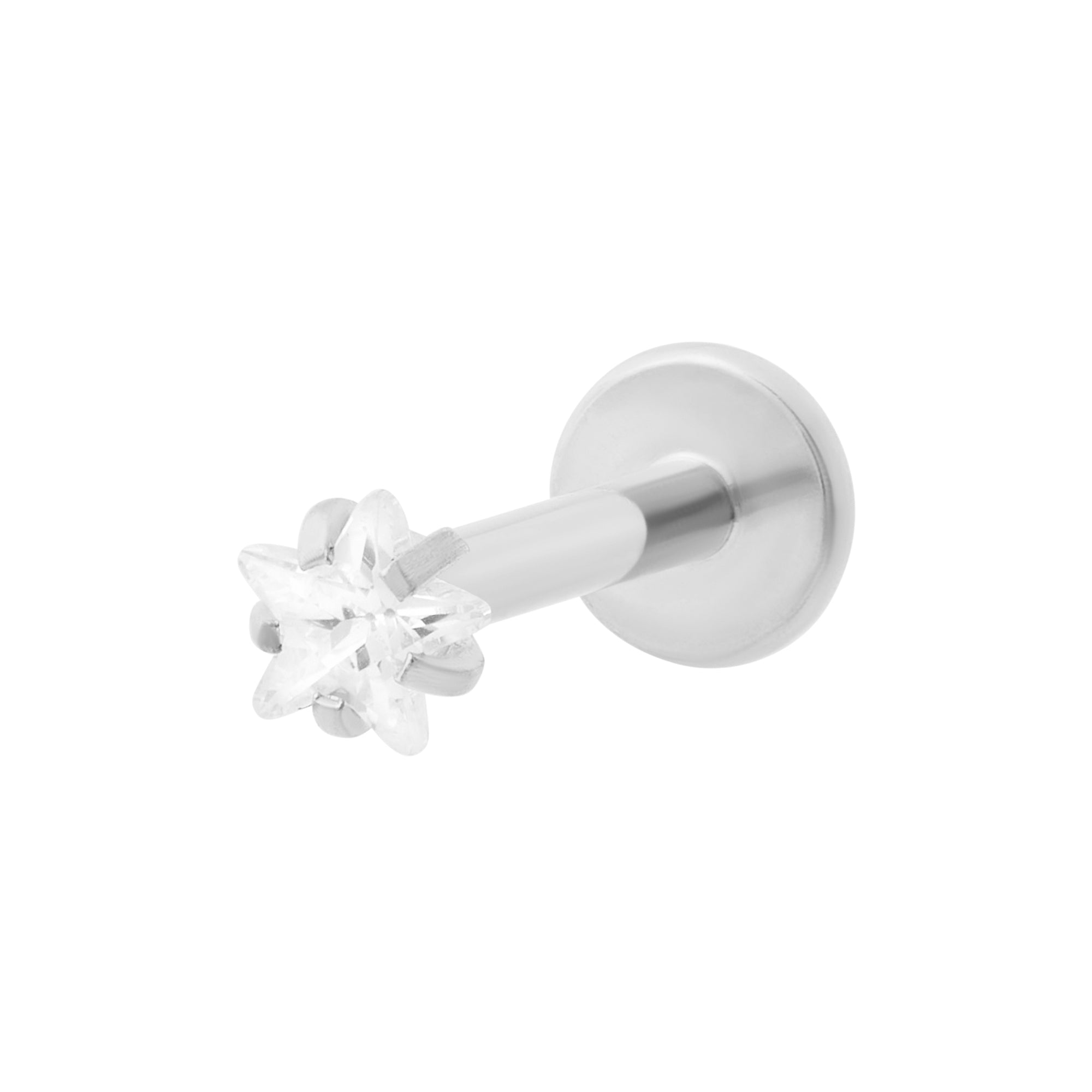 Star Sparkle Flat Back Labret Stud - Silver