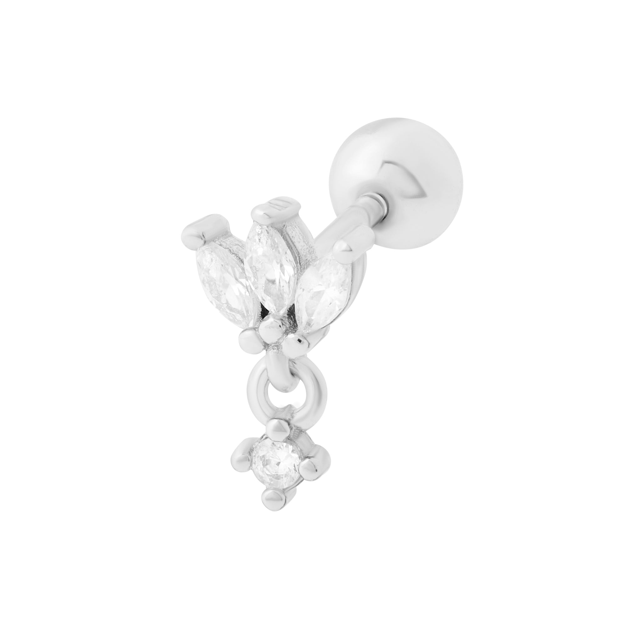 Trio Sparkle Drop Barbell Stud Silver