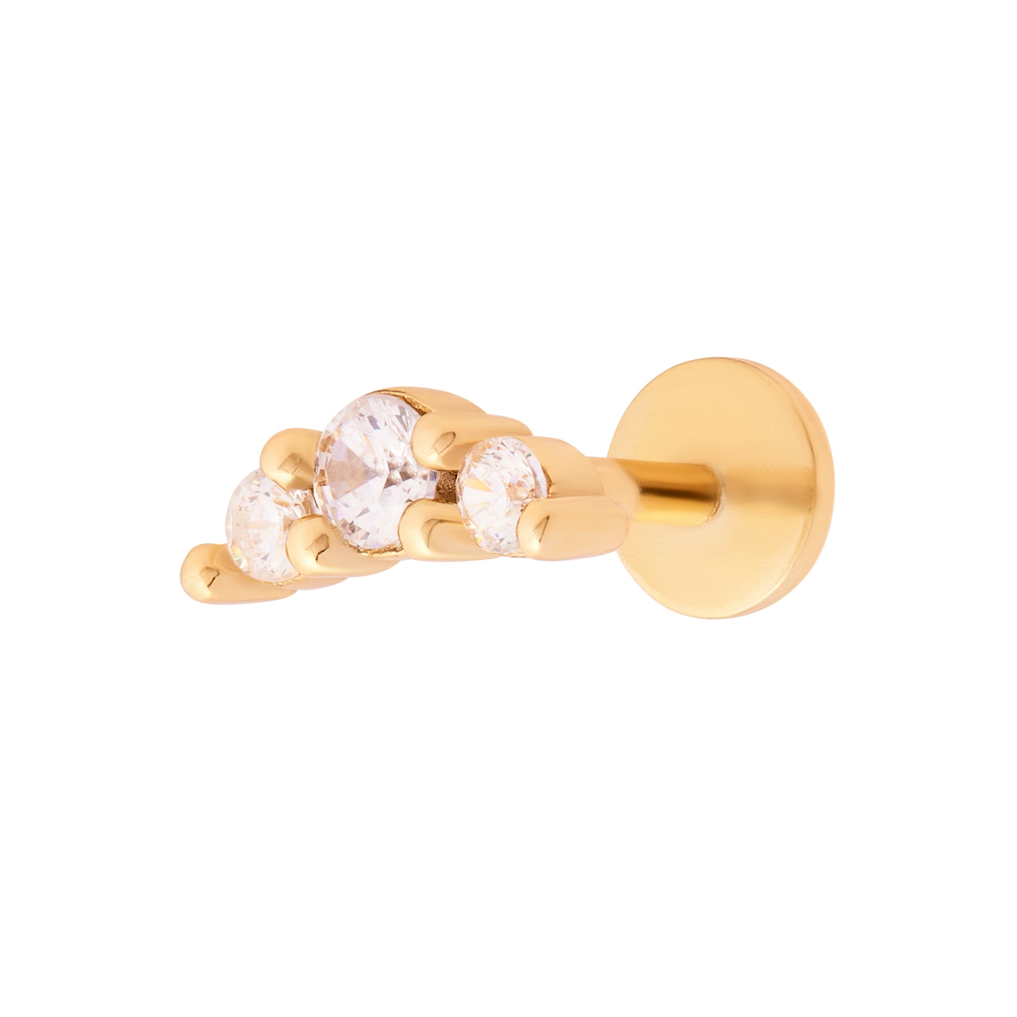 Trio Sparkle Flat Back Labret Stud - Gold