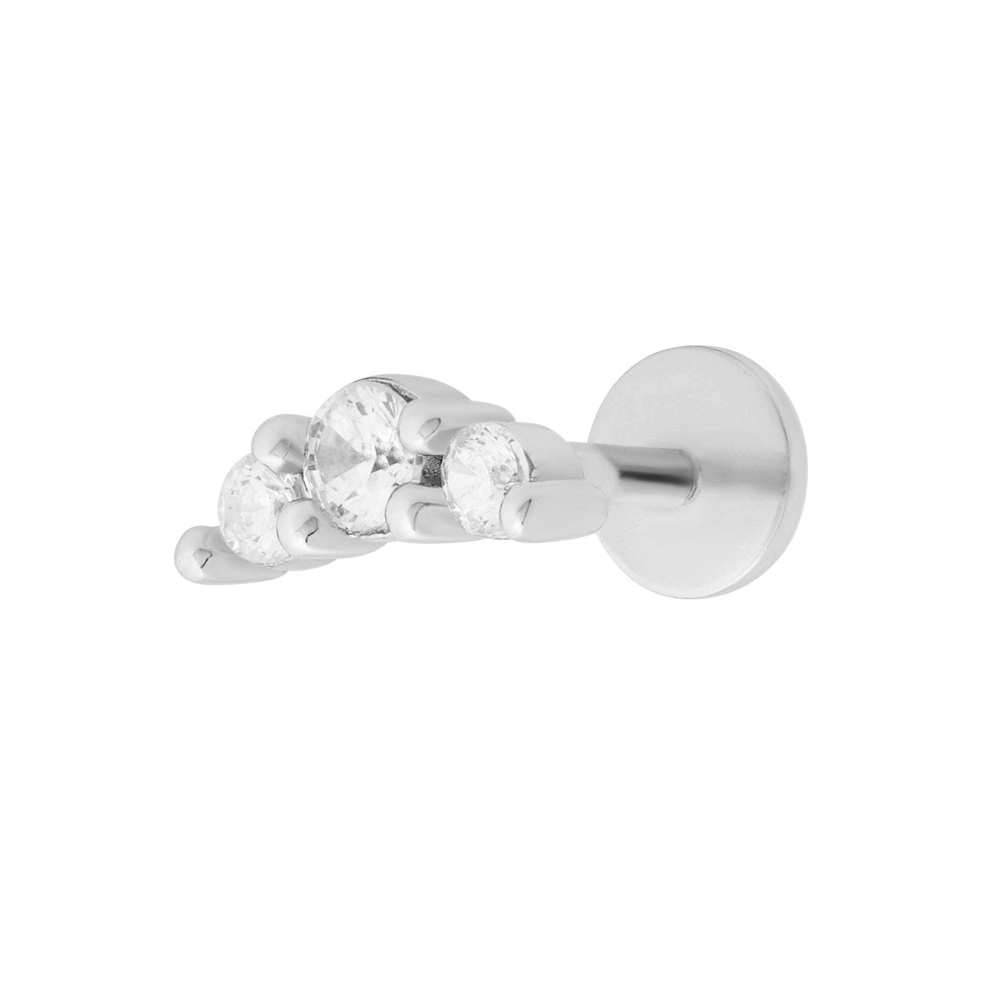 Trio Sparkle Flat Back Labret Stud - Silver