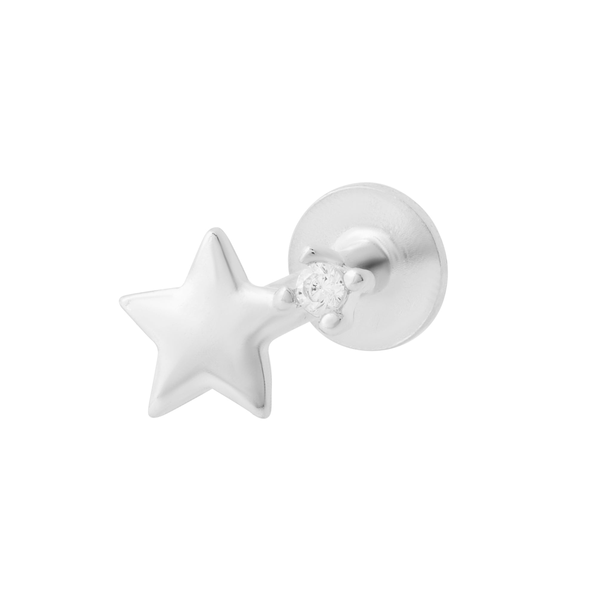 Twinkling Star Flat Back Labret Stud - Silver