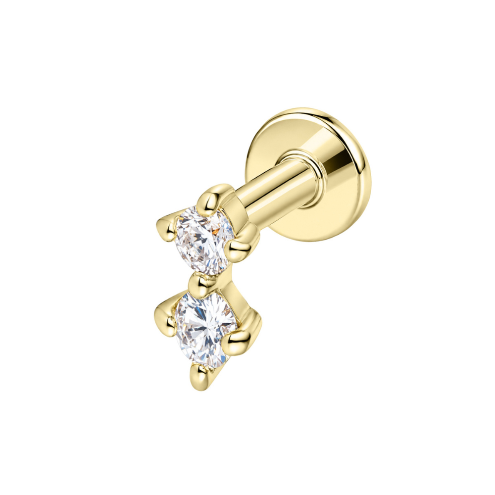 14K Solid Gold Duo Flat Back Stud